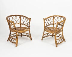 Paar Sessel aus Bambus und Rattan aus der Mitte des Jahrhunderts im Lio Carminati-Stil, Italien 1950er Jahre