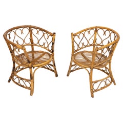 Paire de fauteuils en bambou et rotin du milieu du siècle, style Lio Carminati, Italie, années 1950