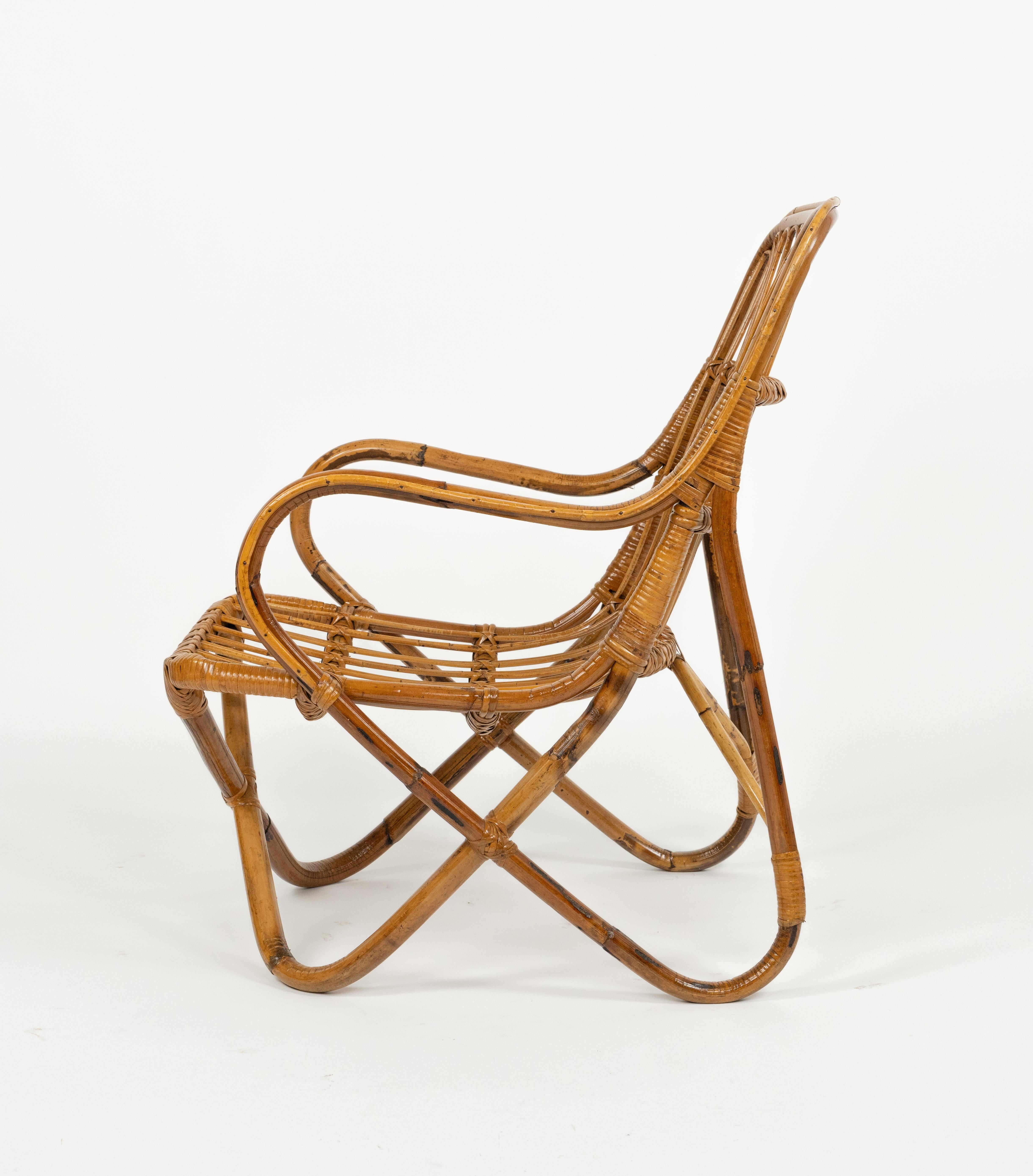 Paire de fauteuils du milieu du siècle dernier en bambou et rotin de style Tito Agnoli, Italie années 1960 en vente 5