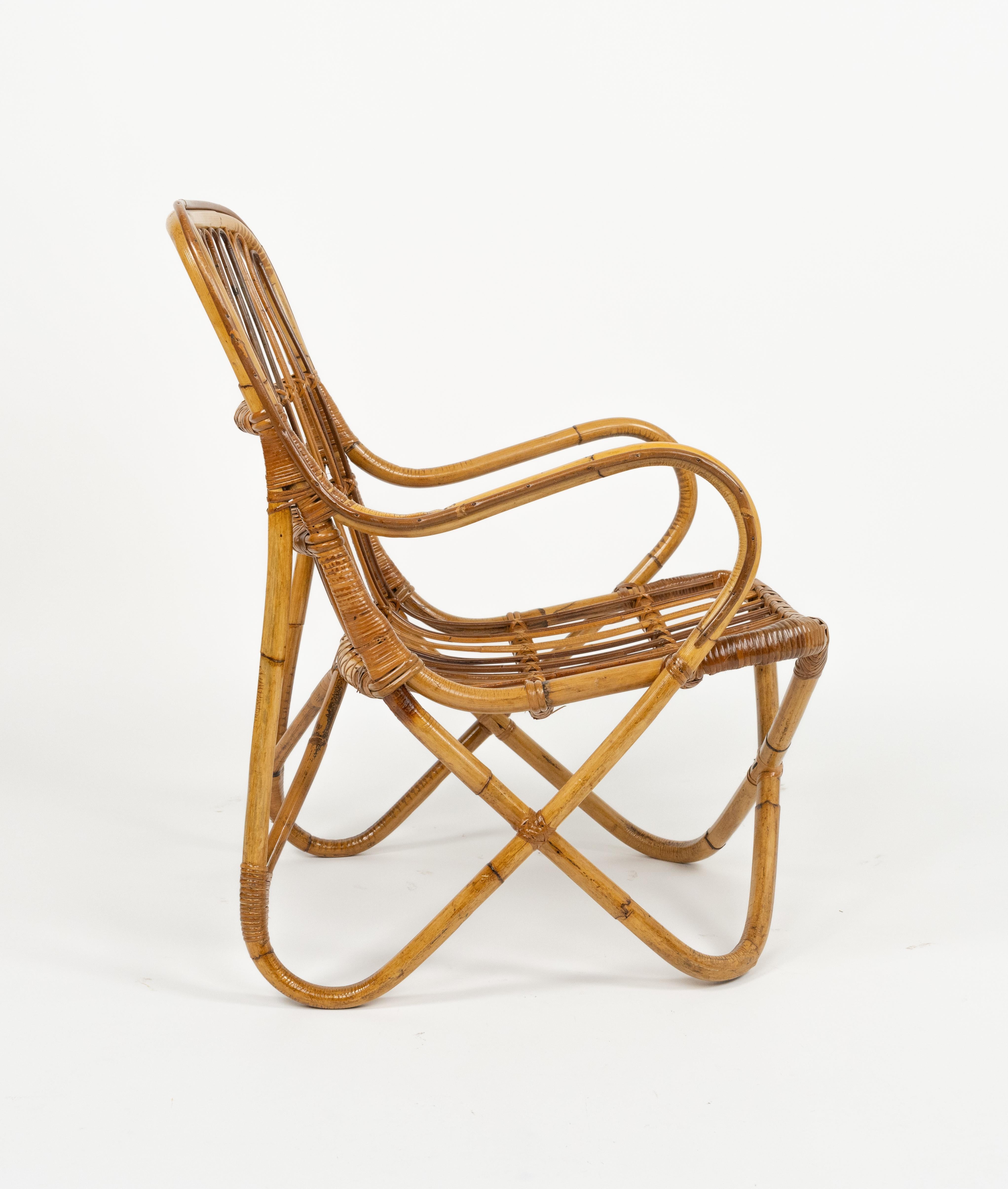 Paire de fauteuils du milieu du siècle dernier en bambou et rotin de style Tito Agnoli, Italie années 1960 en vente 1