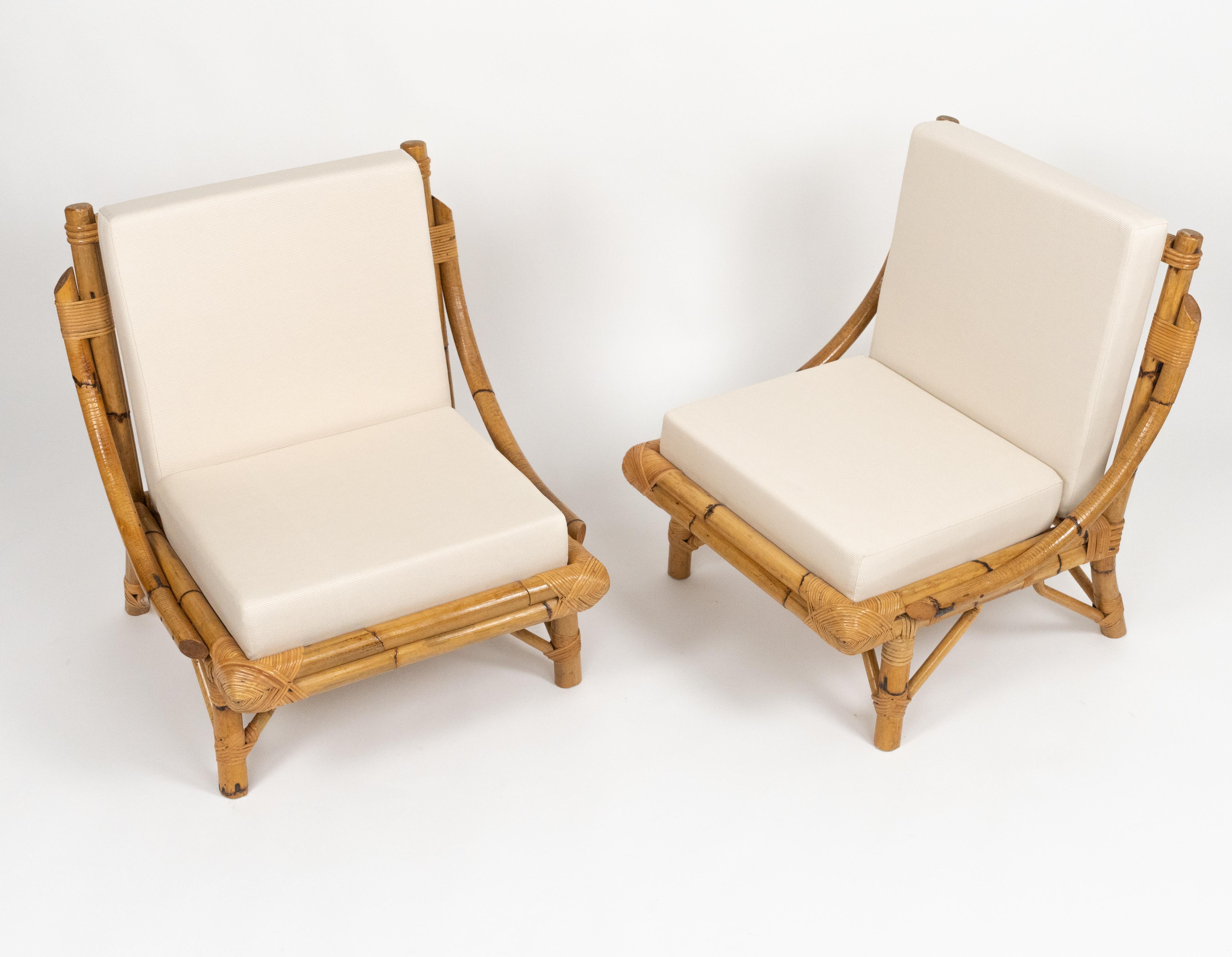 Coppia di poltrone in bambù e rattan del Medioevo in stile Vivai del Sud, Italia anni '70 in vendita 9