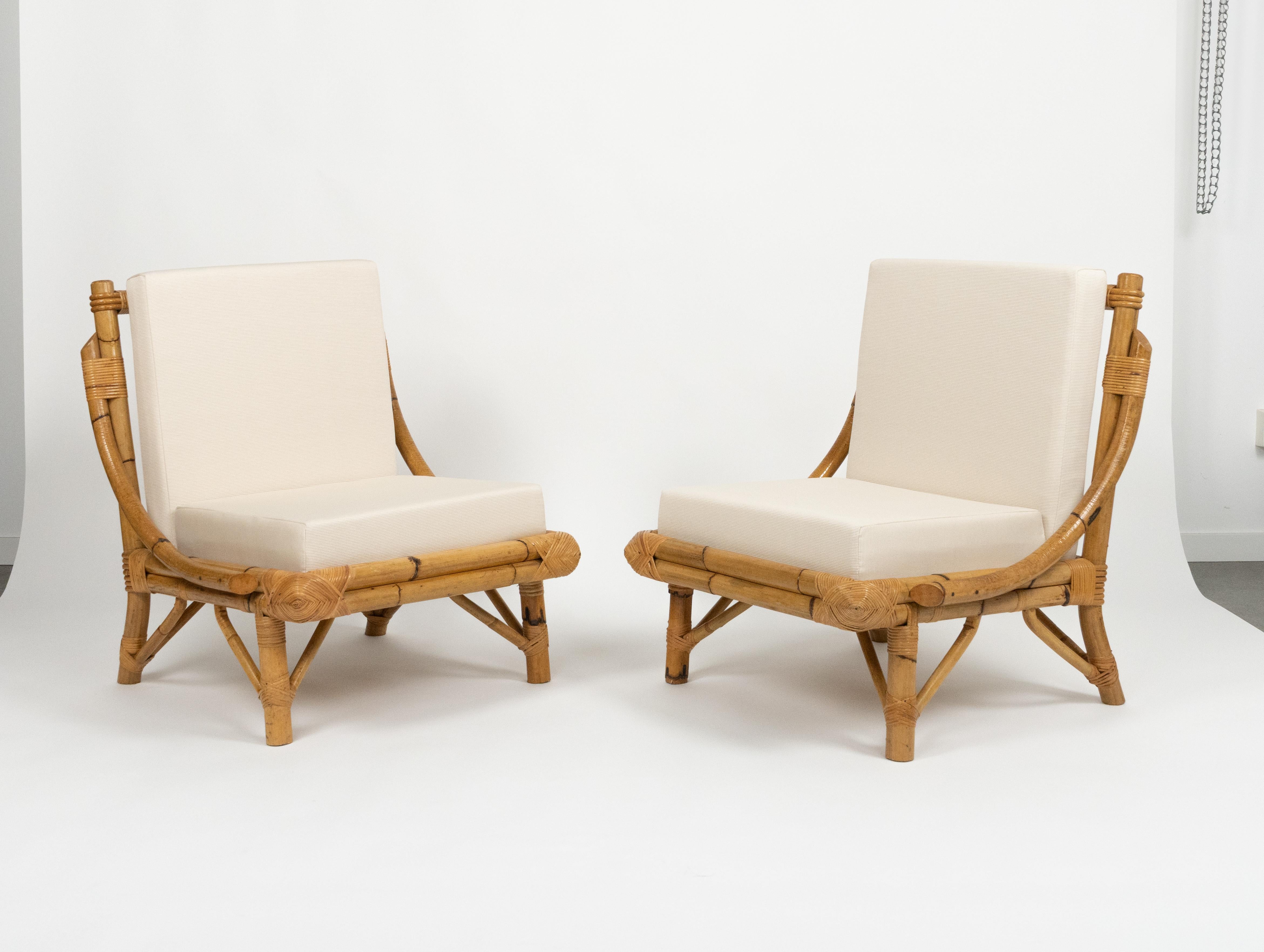 Italiano Coppia di poltrone in bambù e rattan del Medioevo in stile Vivai del Sud, Italia anni '70 in vendita