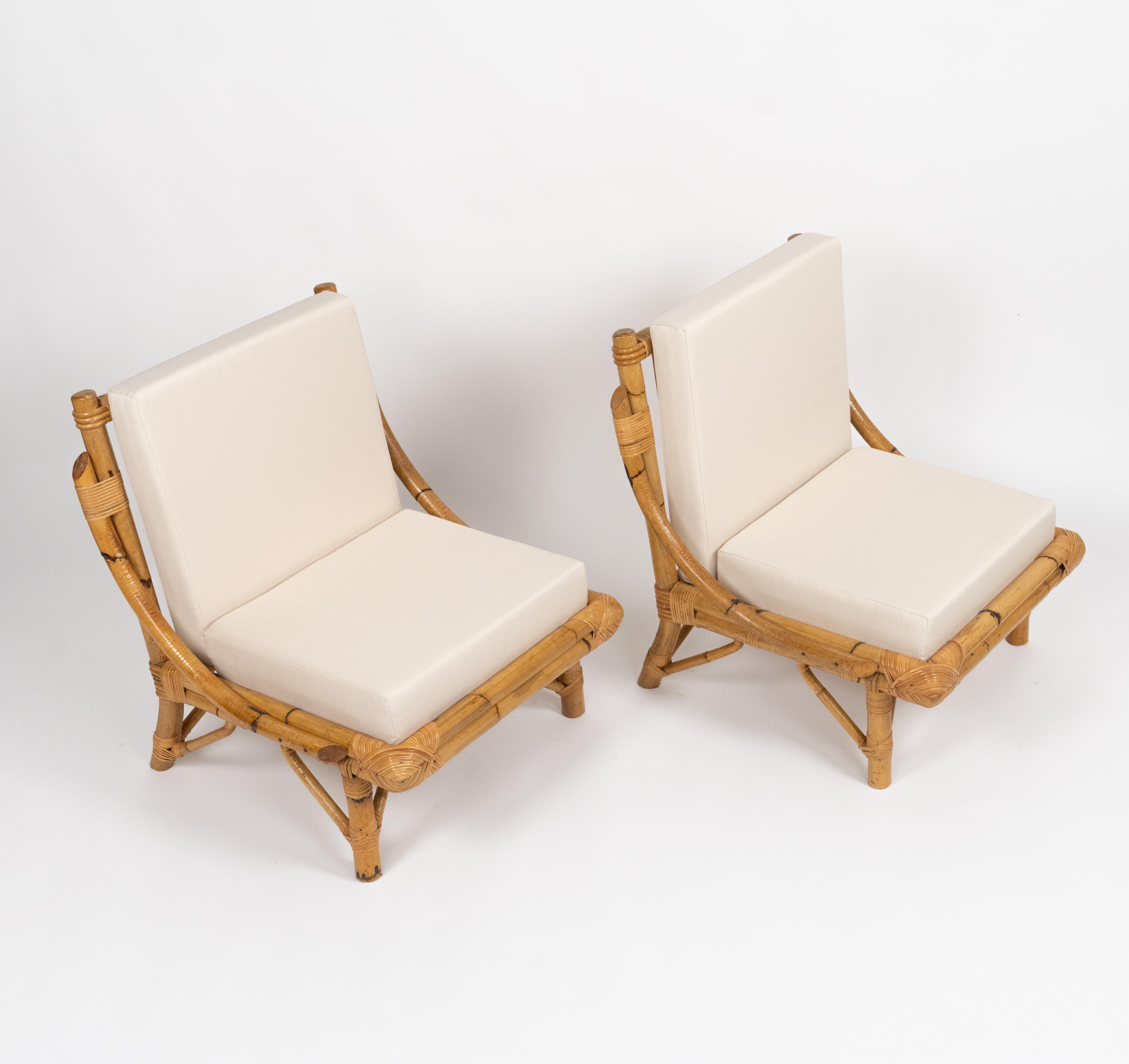 Coppia di poltrone in bambù e rattan del Medioevo in stile Vivai del Sud, Italia anni '70 In condizioni buone in vendita a Rome, IT