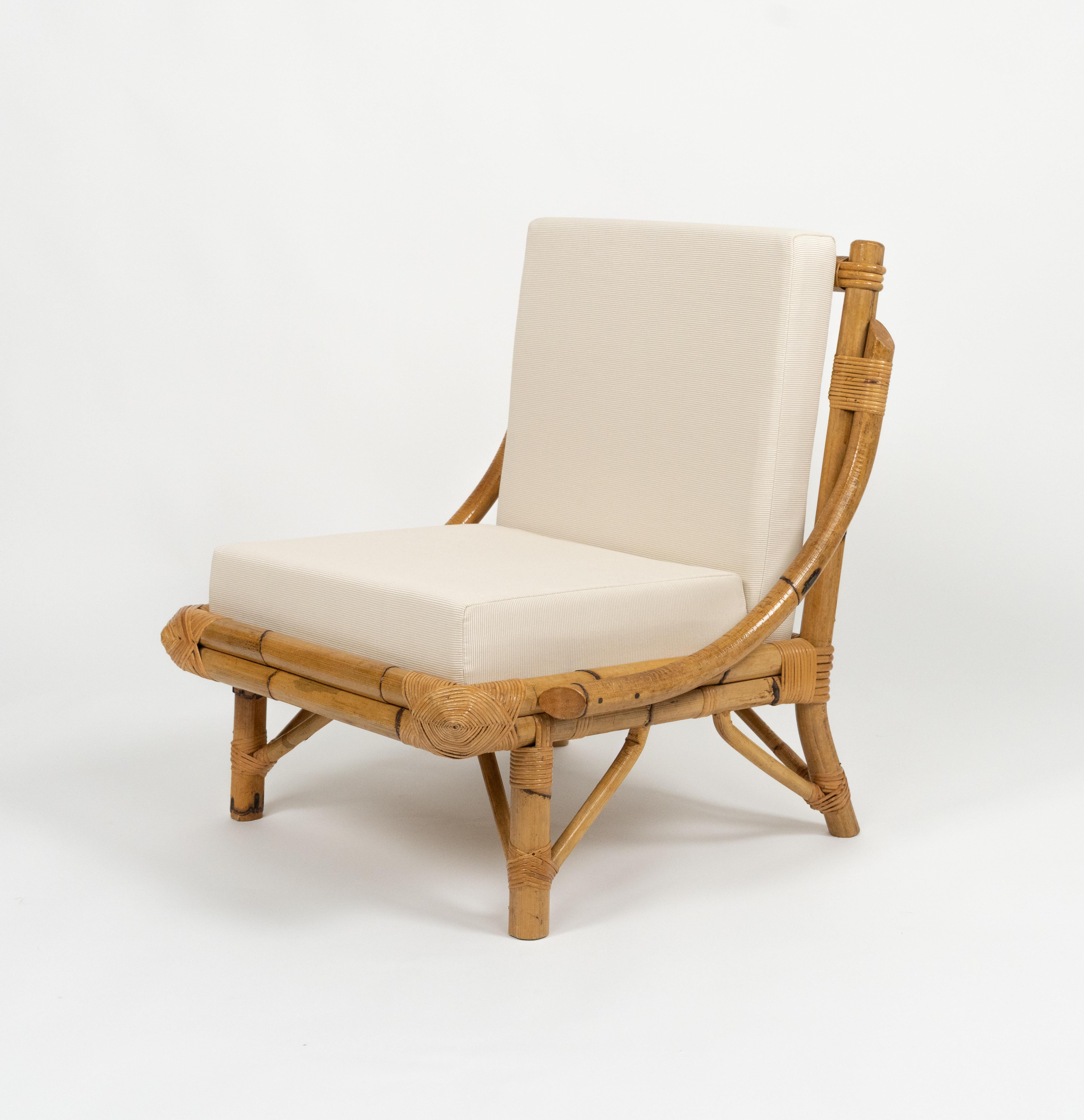 Tessuto Coppia di poltrone in bambù e rattan del Medioevo in stile Vivai del Sud, Italia anni '70 in vendita