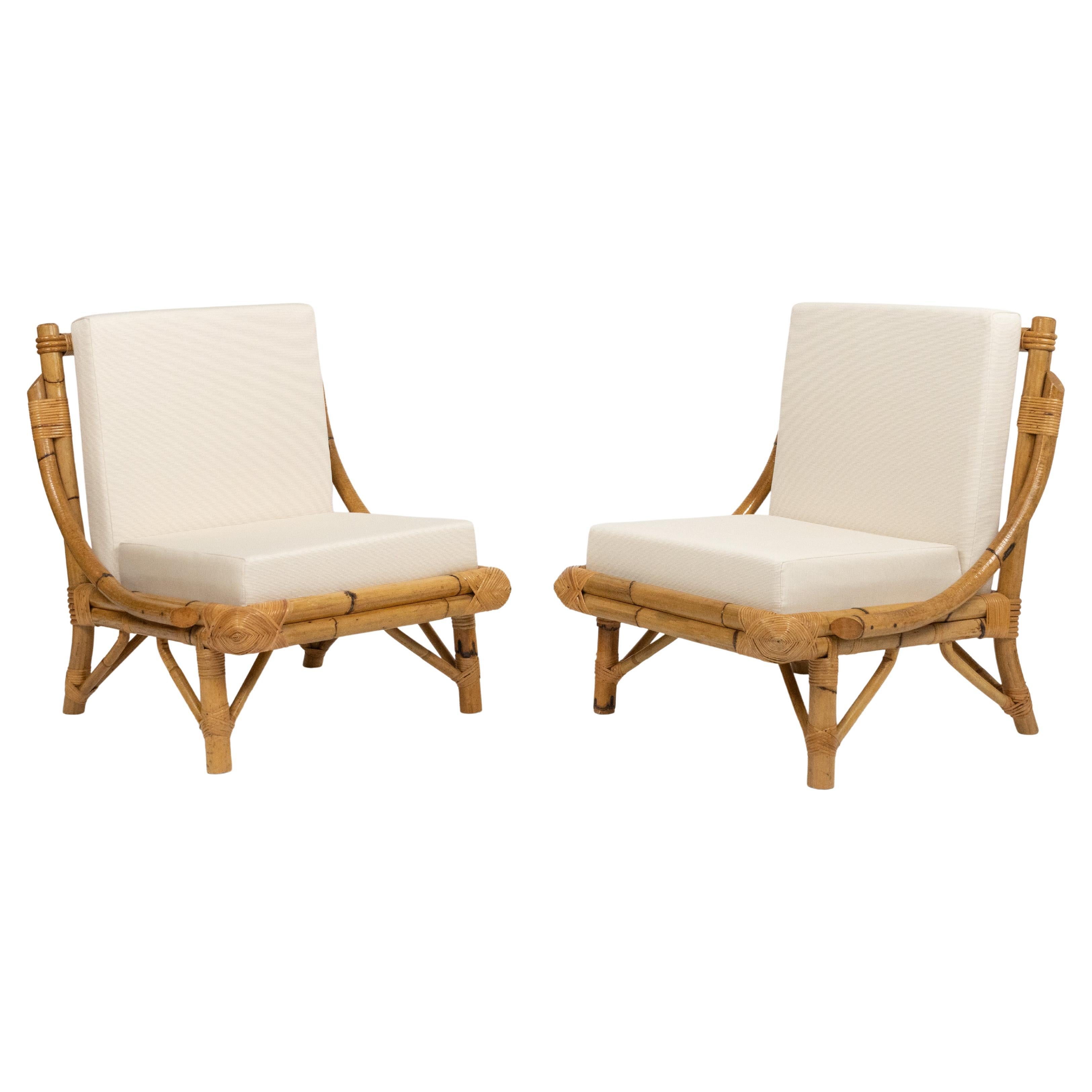 Midcentury Bamboo and Rattan Pair of Armchairs Vivai Del Sud Style, Italy 1970s