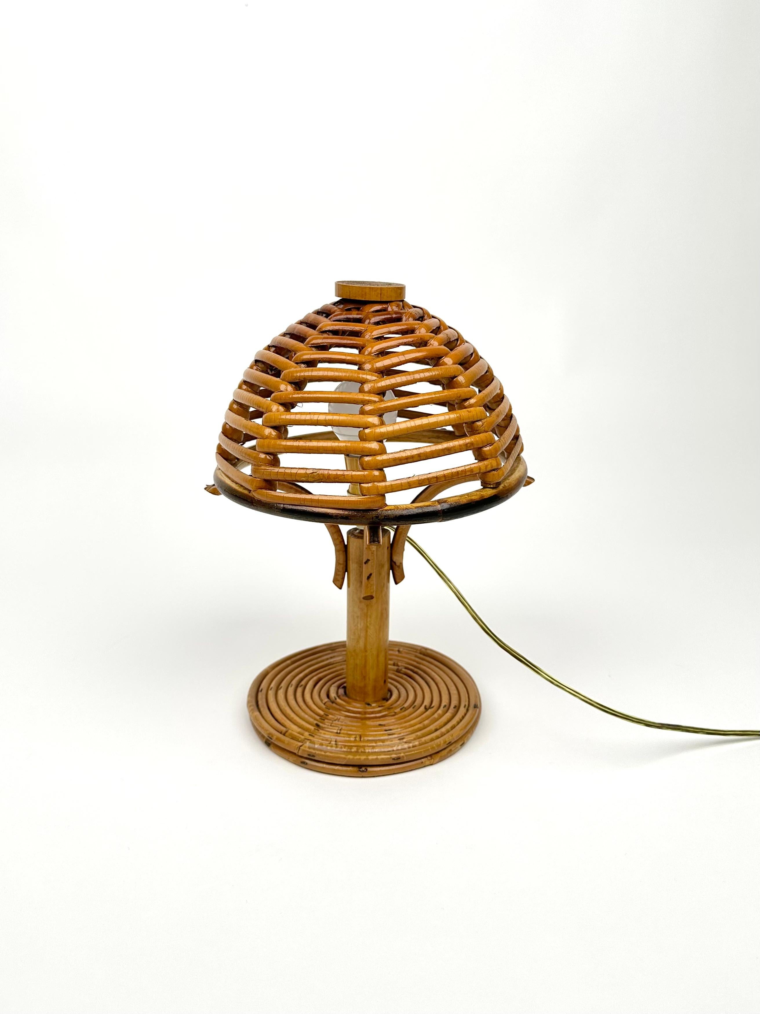 Mid-Century Bamboo and Rattan Pair of Table Lamps Louis Sognot Style Italy 1960s 4