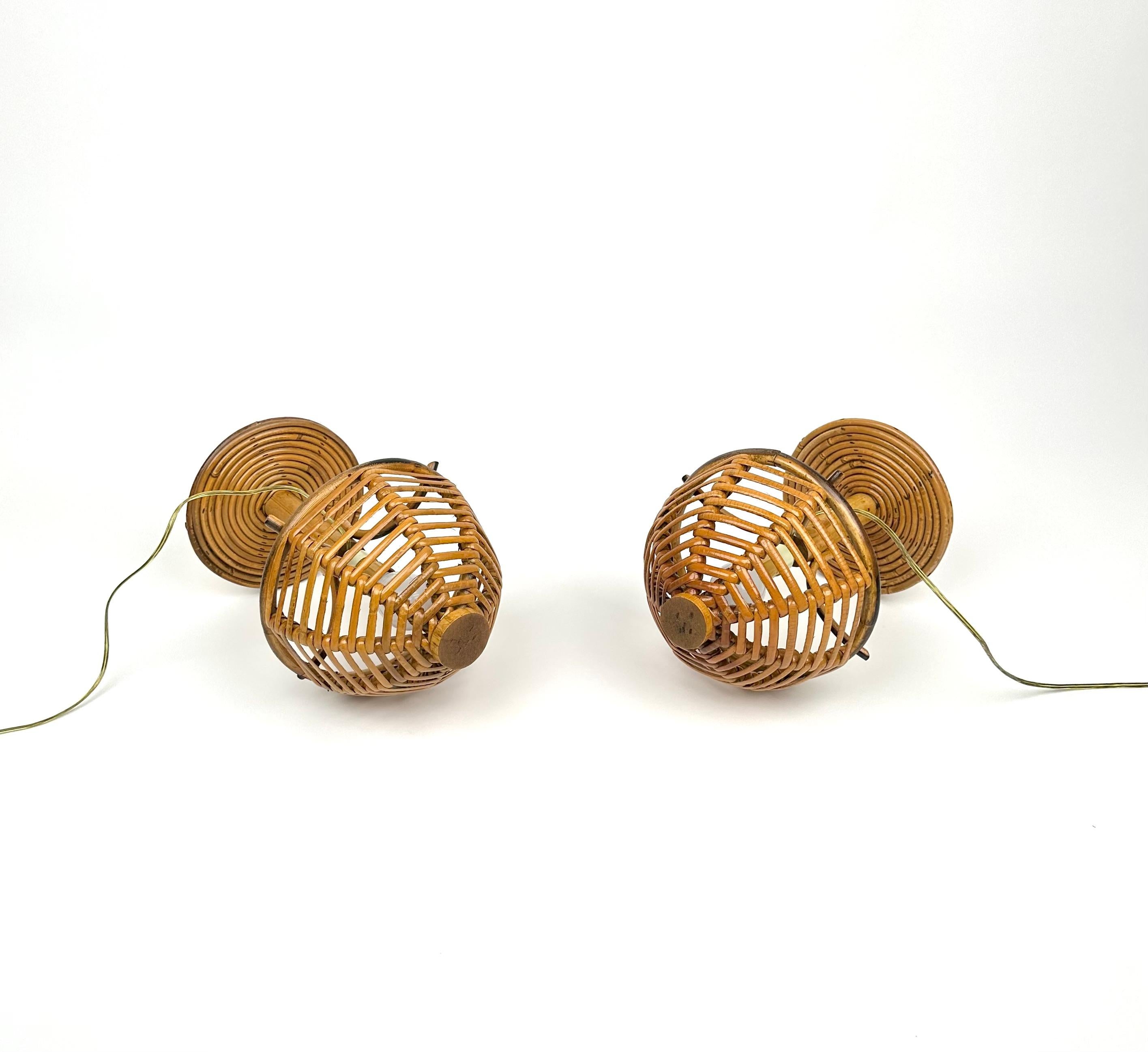Mid-Century Bamboo and Rattan Pair of Table Lamps Louis Sognot Style Italy 1960s 6