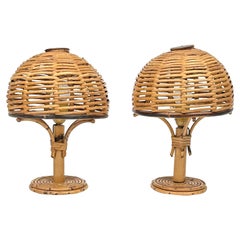 Paire de lampes de bureau du milieu du siècle dernier en bambou et rotin de style Louis Sognot, Italie, années 1960
