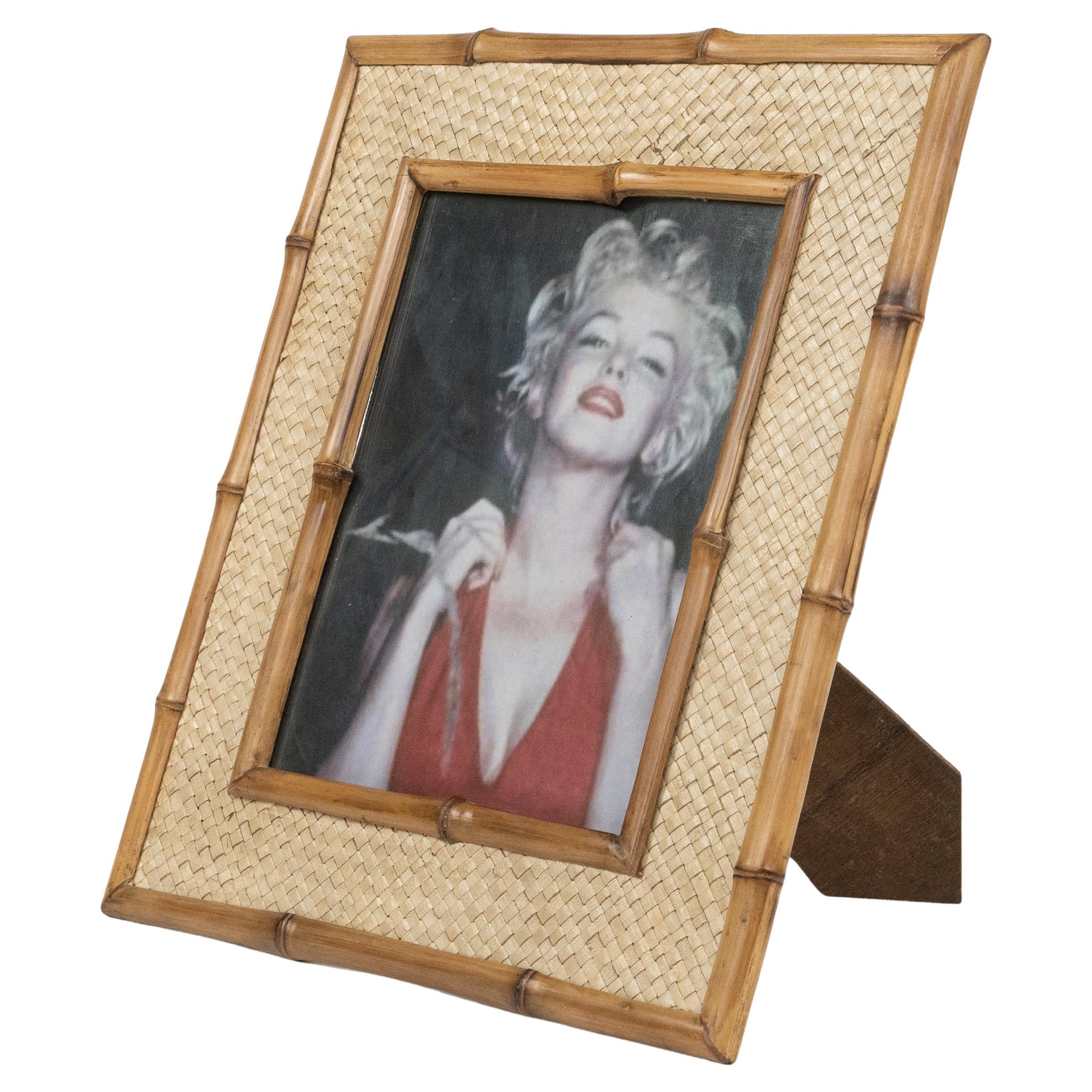 Midcentury Bamboo and Rattan Picture Frame, Italy 1970s