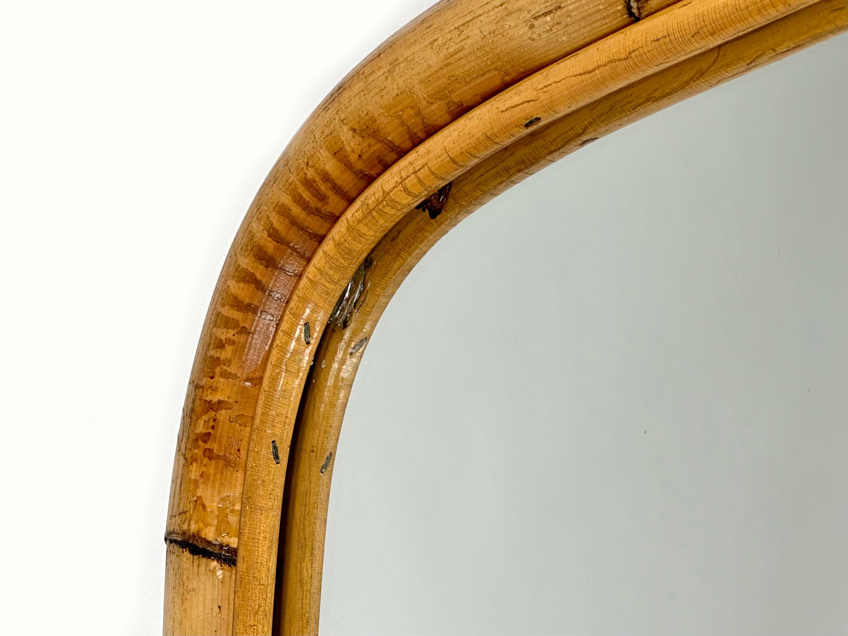 Midcentury Bamboo and Rattan Rectangular Wall Mirror, Italy, 1960s For Sale 4