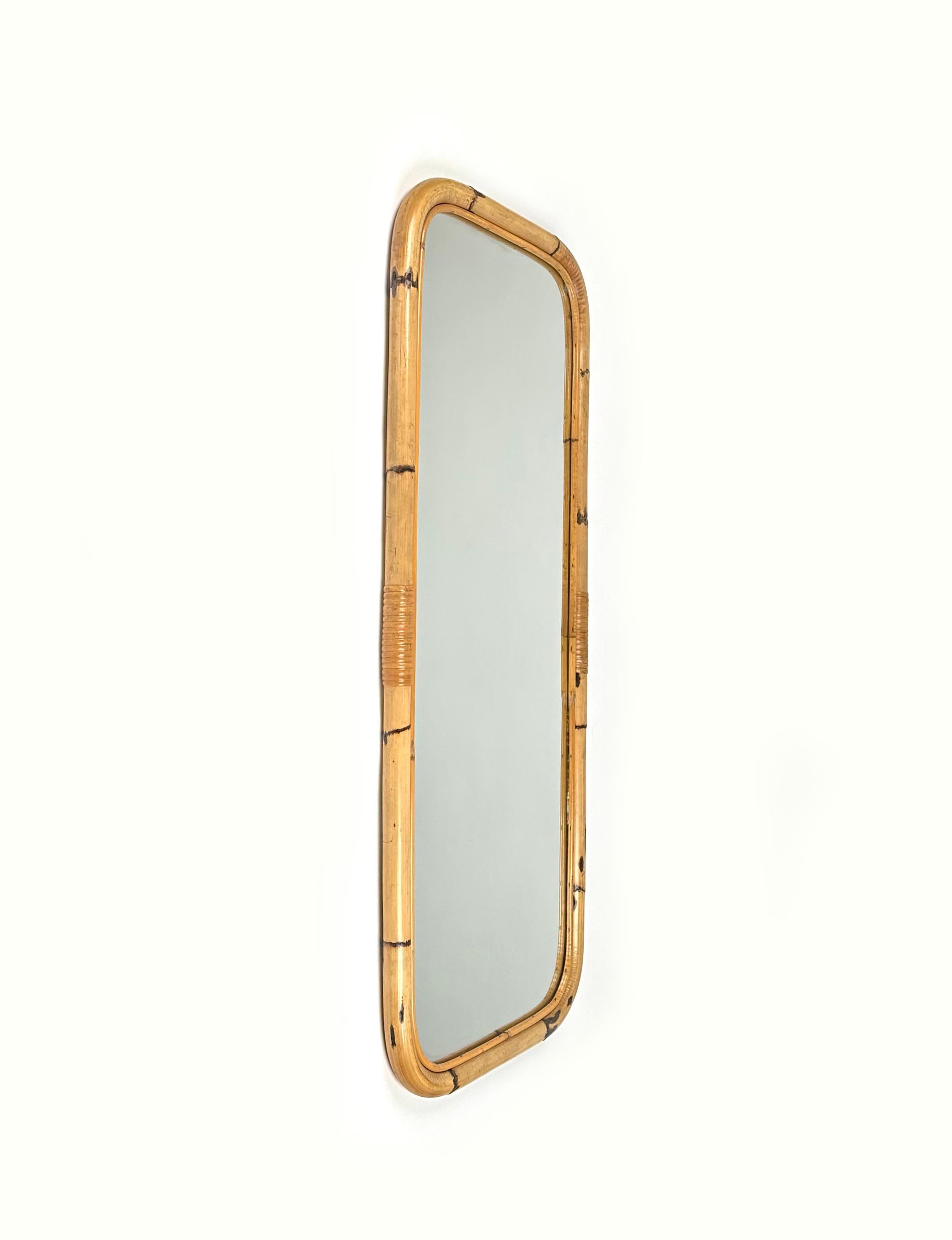 Midcentury Bamboo and Rattan Rectangular Wall Mirror, Italy, 1960s For Sale 5