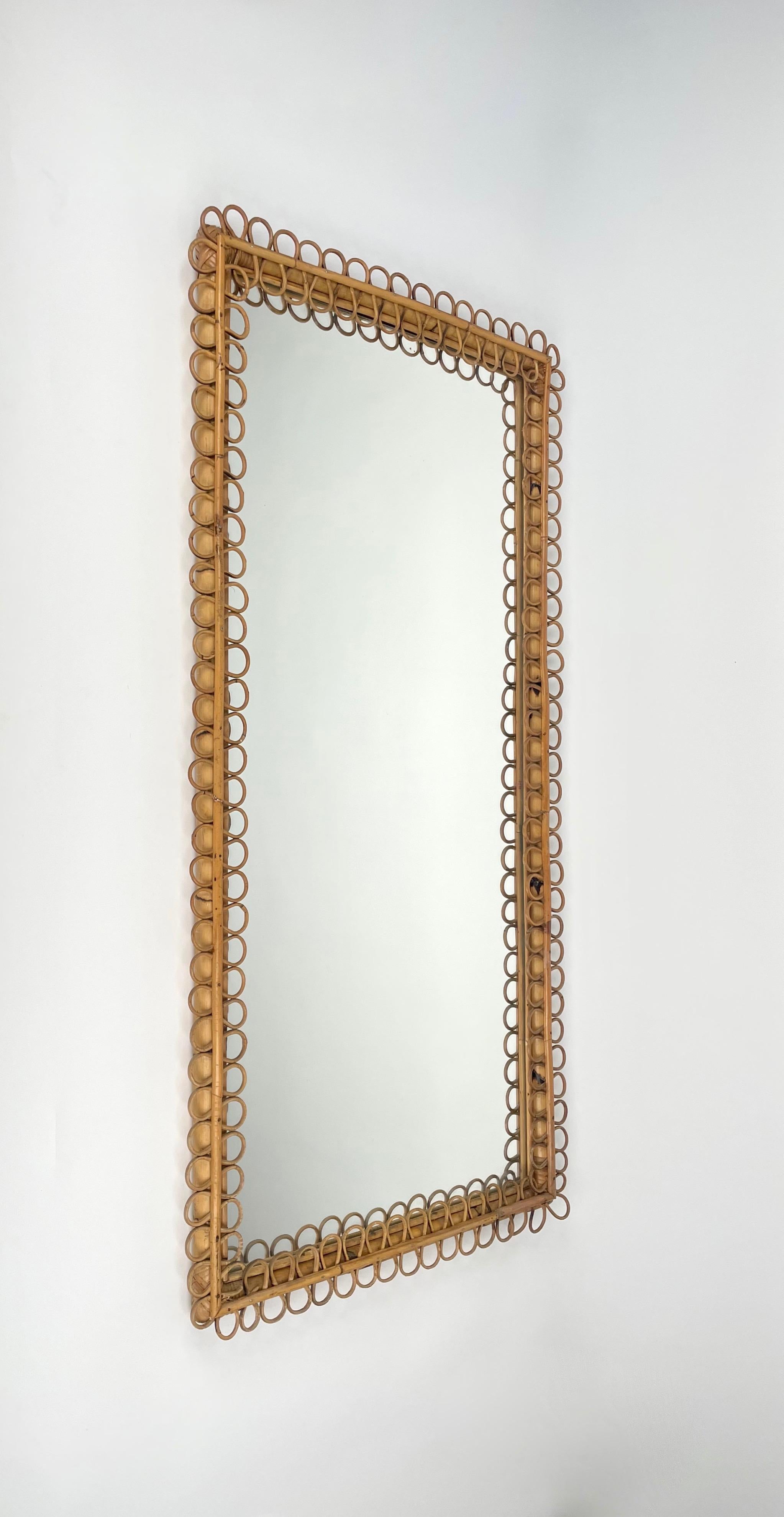 Mid-Century Modern Mid-Century Bamboo and Rattan Rectangular Wall Mirror, Italy 1960s