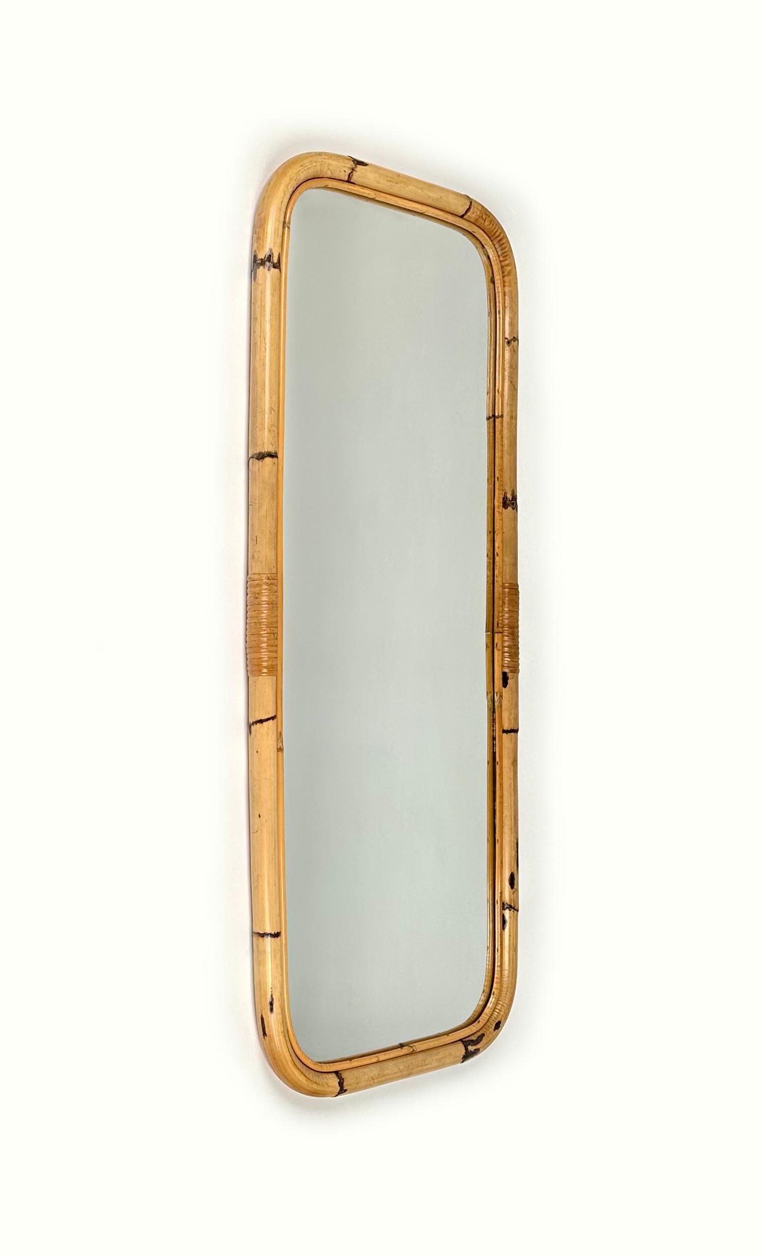 Mid-Century Modern Midcentury Bamboo and Rattan Rectangular Wall Mirror, Italy, 1960s For Sale