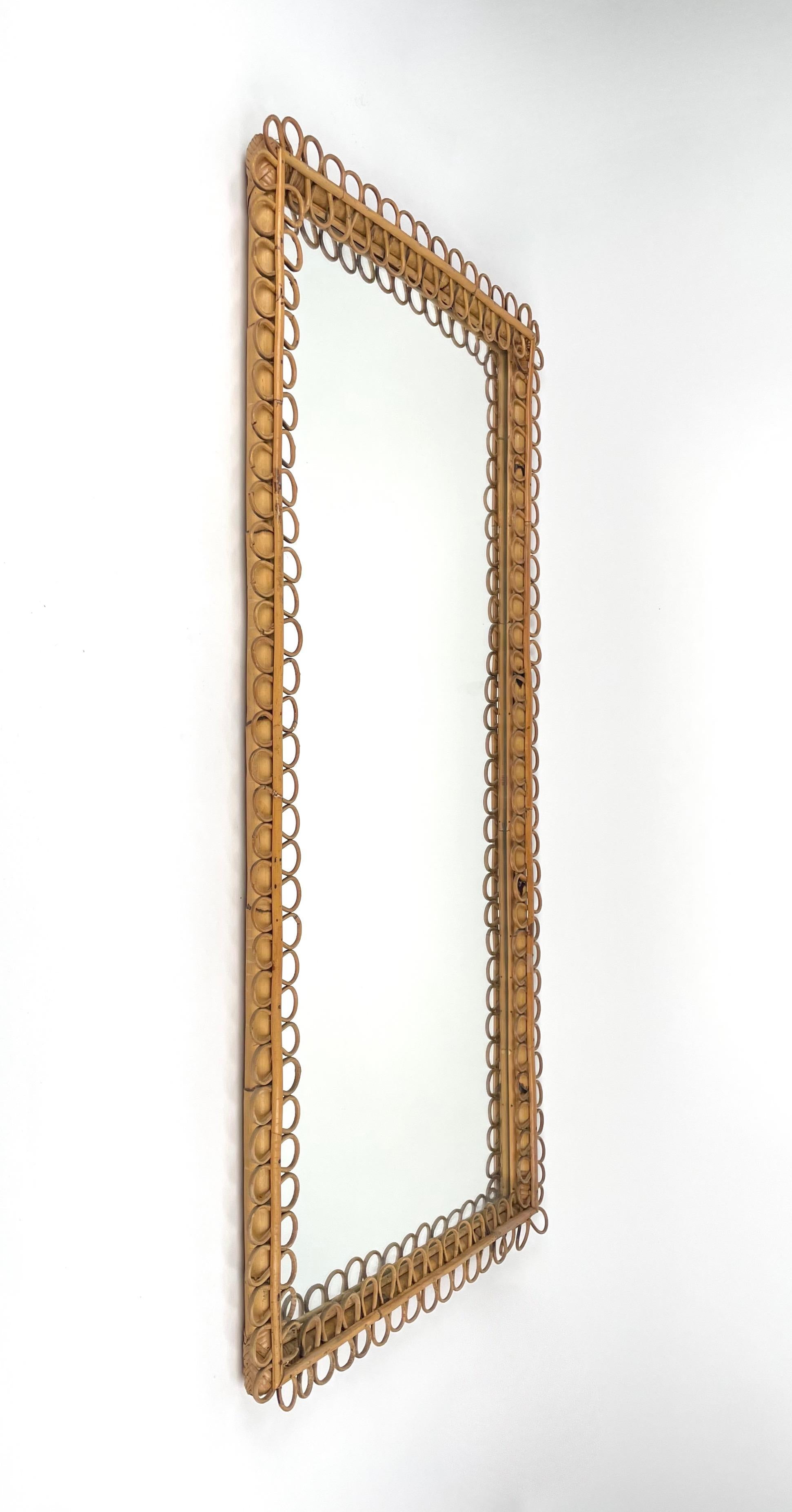 Italian Mid-Century Bamboo and Rattan Rectangular Wall Mirror, Italy 1960s