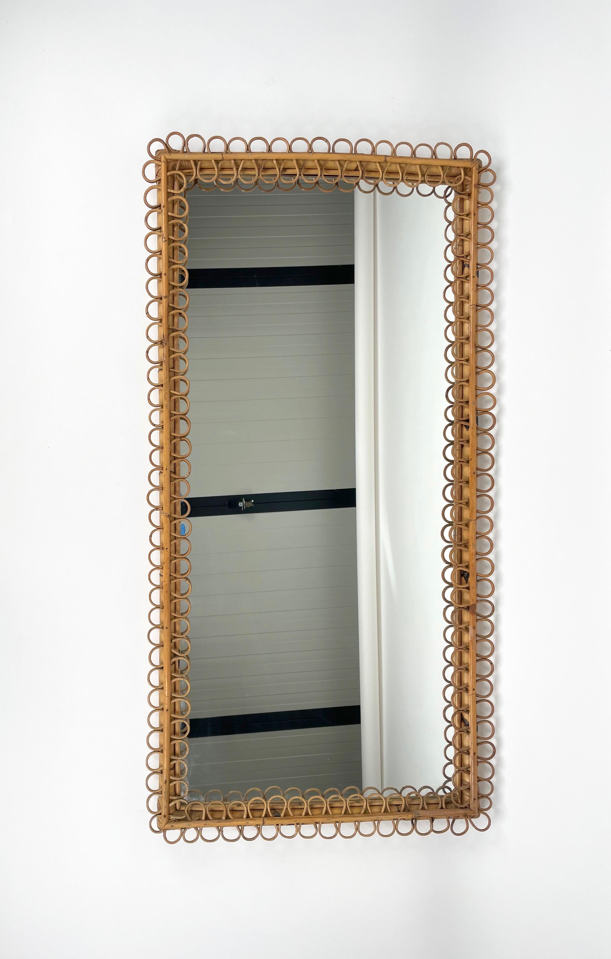 Mid-Century Bamboo and Rattan Rectangular Wall Mirror, Italy 1960s In Good Condition In Rome, IT