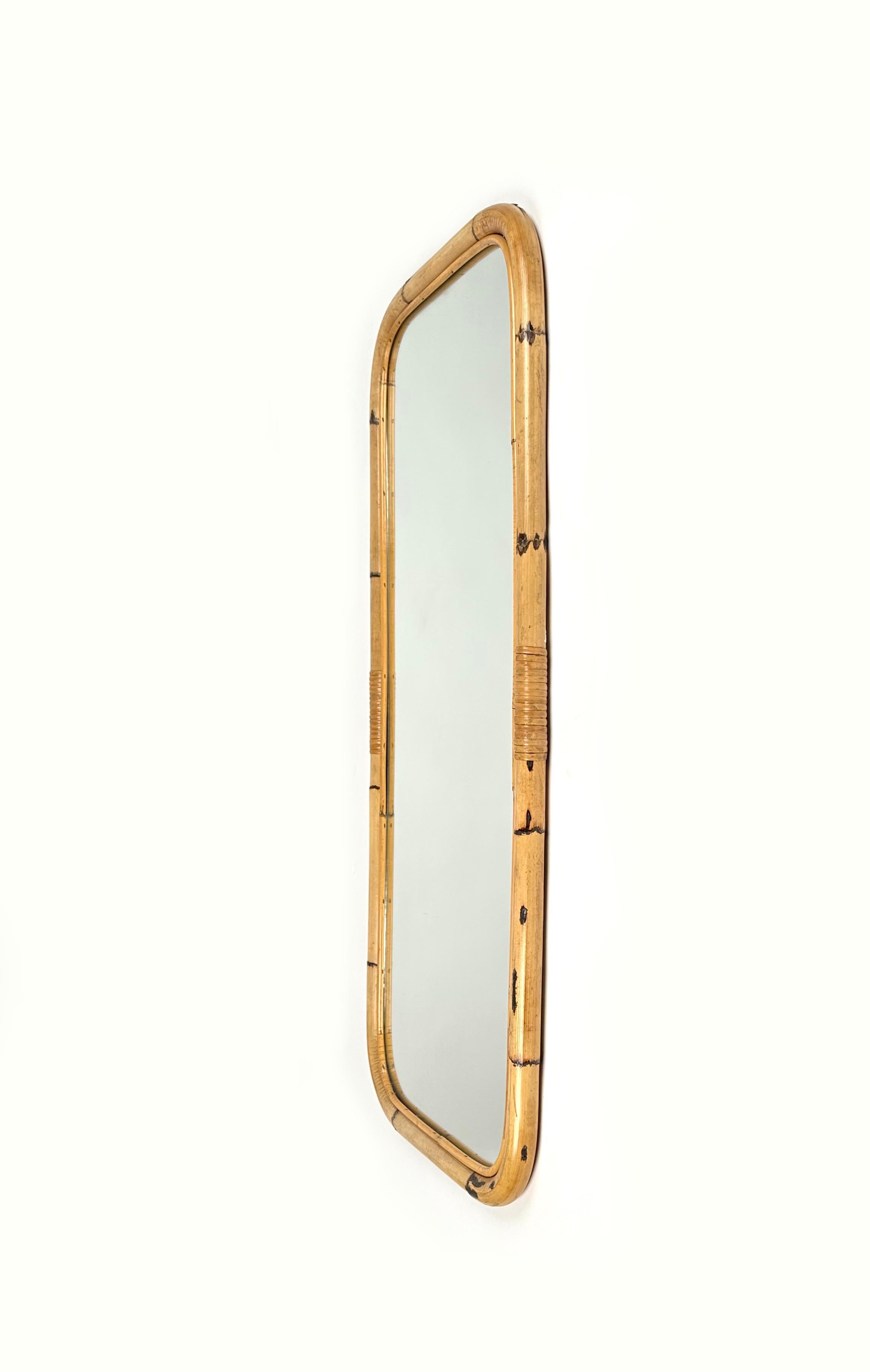 Mid-20th Century Midcentury Bamboo and Rattan Rectangular Wall Mirror, Italy, 1960s For Sale