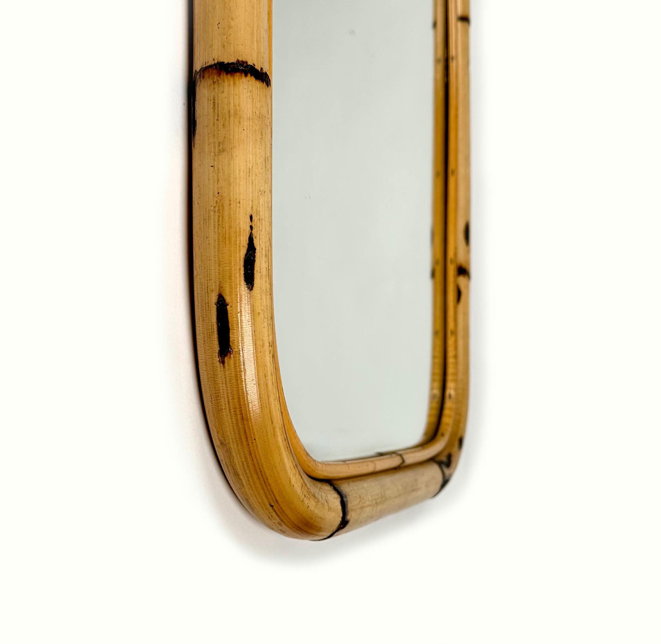 Midcentury Bamboo and Rattan Rectangular Wall Mirror, Italy, 1960s For Sale 1