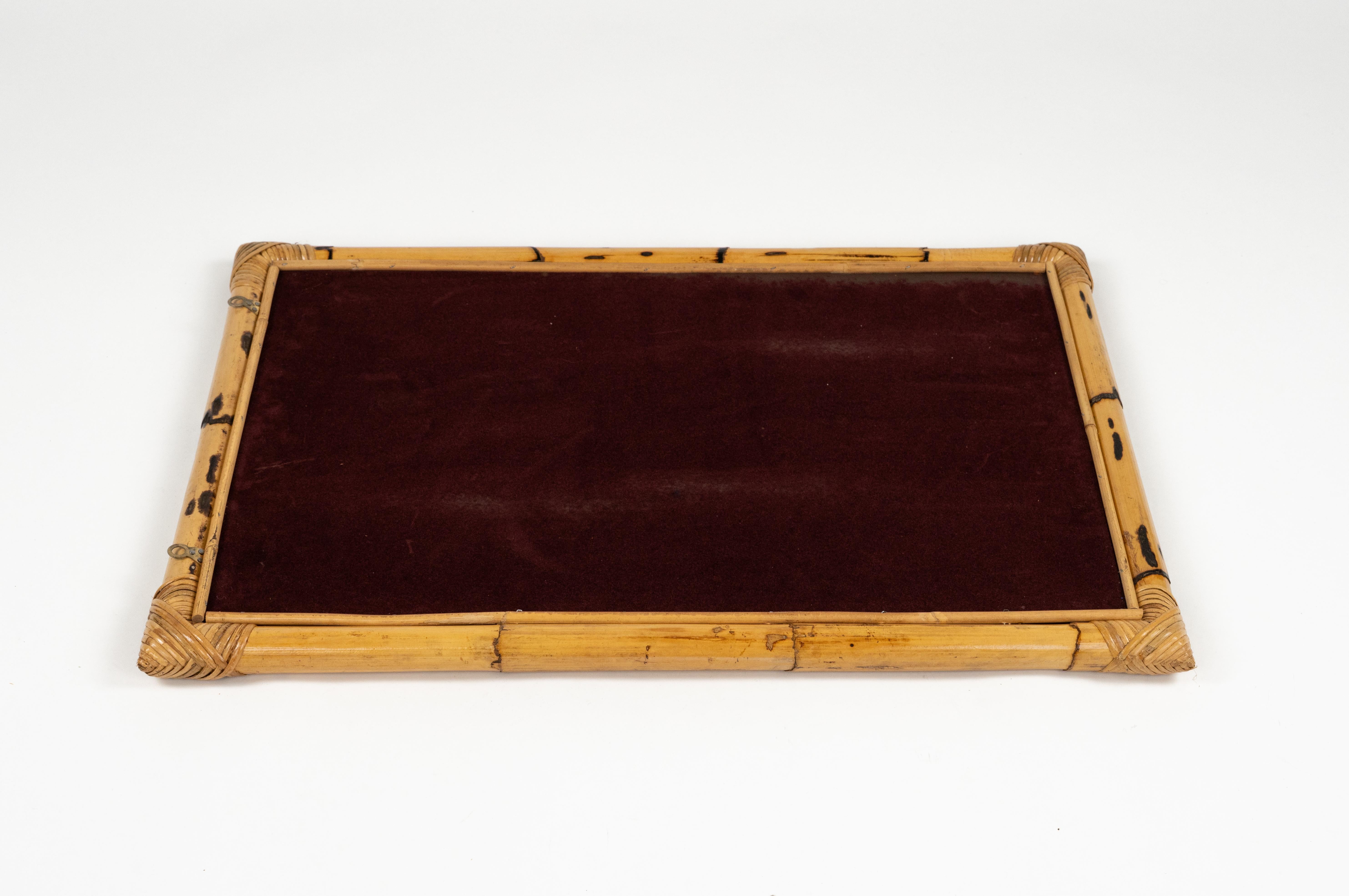 Espejo rectangular de pared de bambú y ratán de mediados de siglo, Italia Años 70 en venta 6