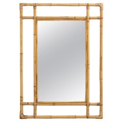 Espejo rectangular de pared de bambú y ratán de mediados de siglo, Italia Años 70