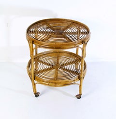 Mid-Century Bamboo and Rattan Round Italian Bar Cart, 1960's