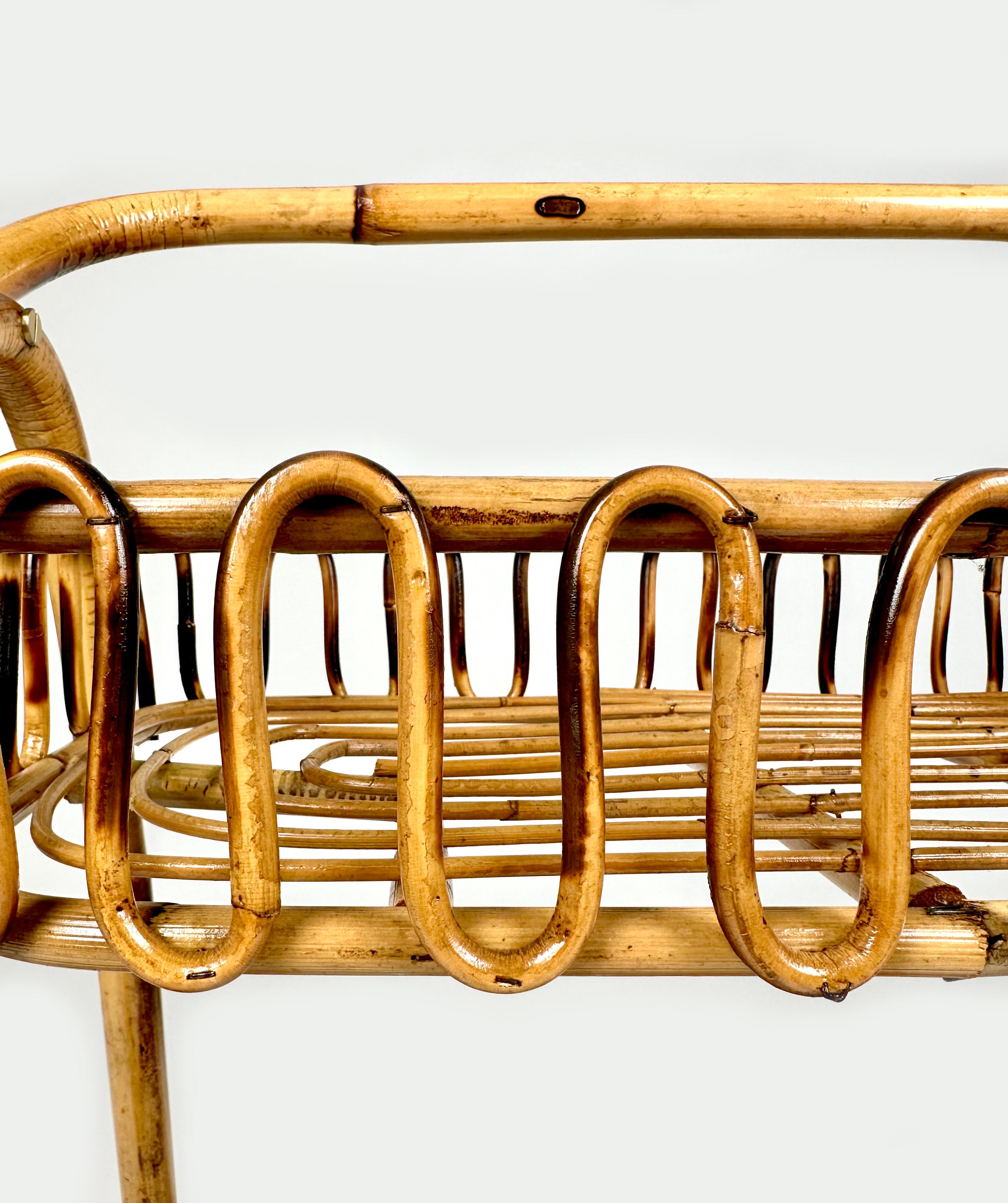 Midcentury Bamboo and Rattan Service Bar Table with Bottle Holder, Italy, 1960s For Sale 5