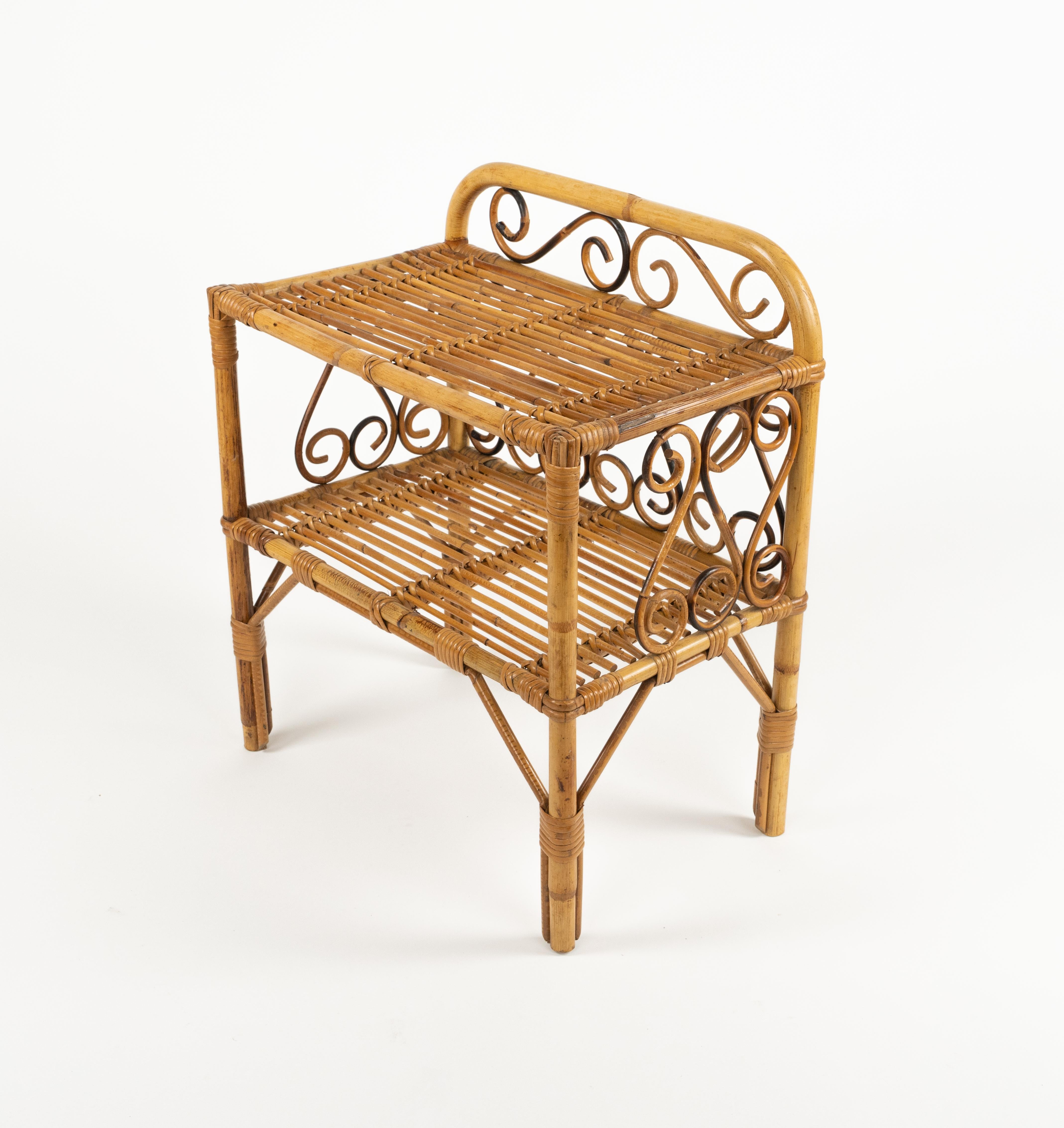 Midcentury Bamboo and Rattan Side Table Franco Albini Style, Italy 1960s For Sale 4