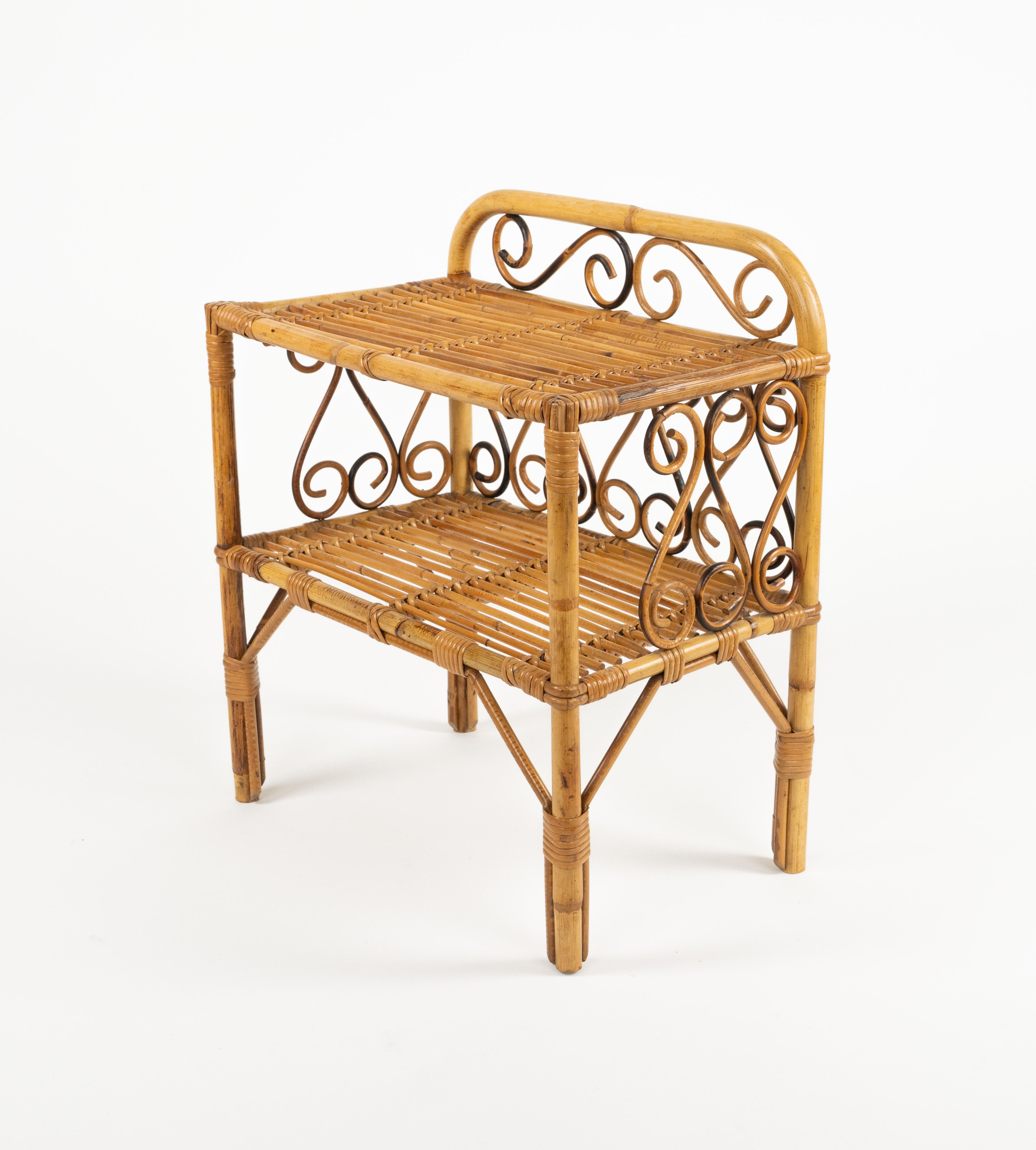 Midcentury Bamboo and Rattan Side Table Franco Albini Style, Italy 1960s For Sale 5