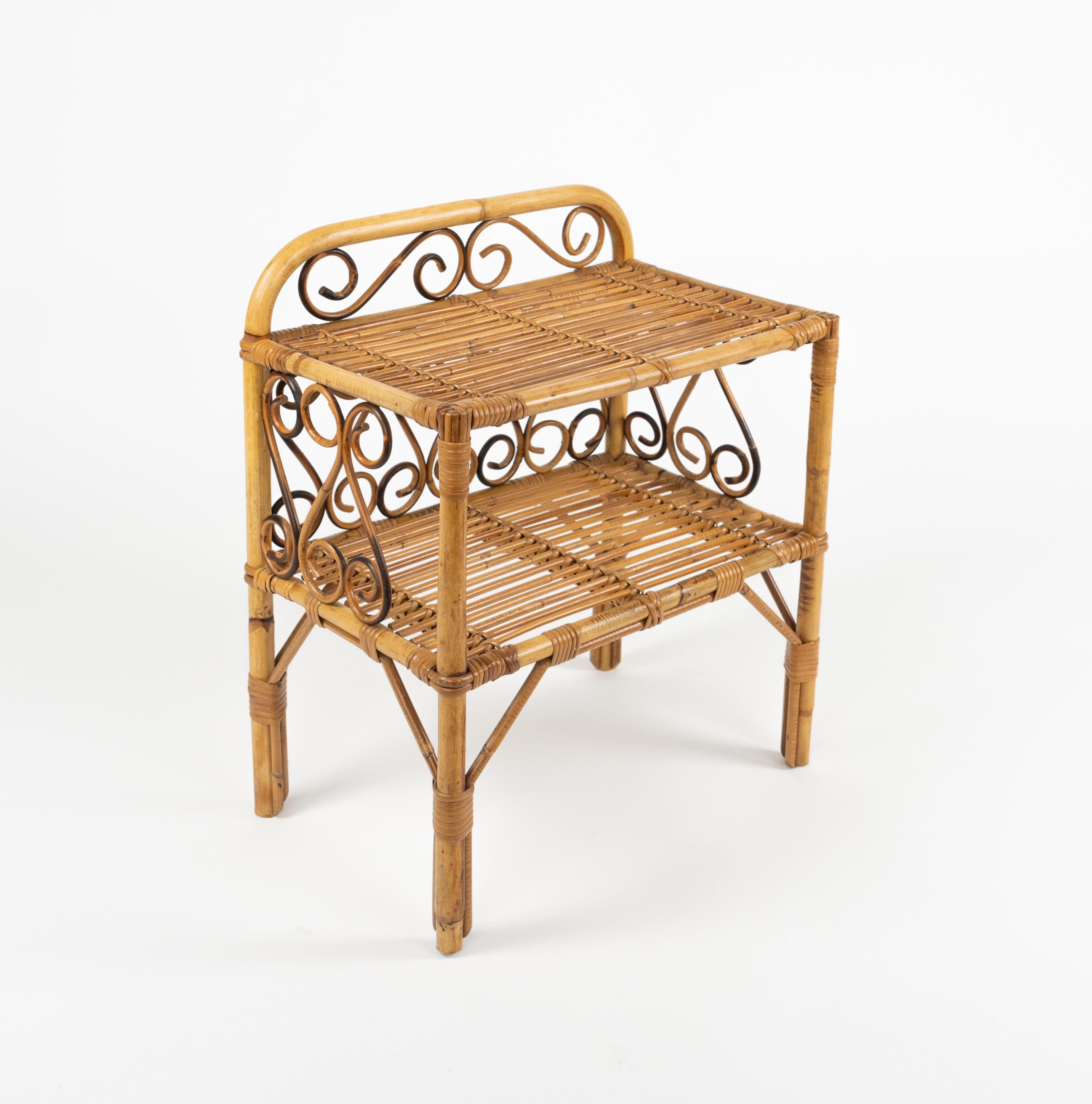 Midcentury Bamboo and Rattan Side Table Franco Albini Style, Italy 1960s For Sale 8