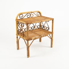 Tavolino in bambù e rattan del Medioevo Stile Franco Albini, Italia 1960