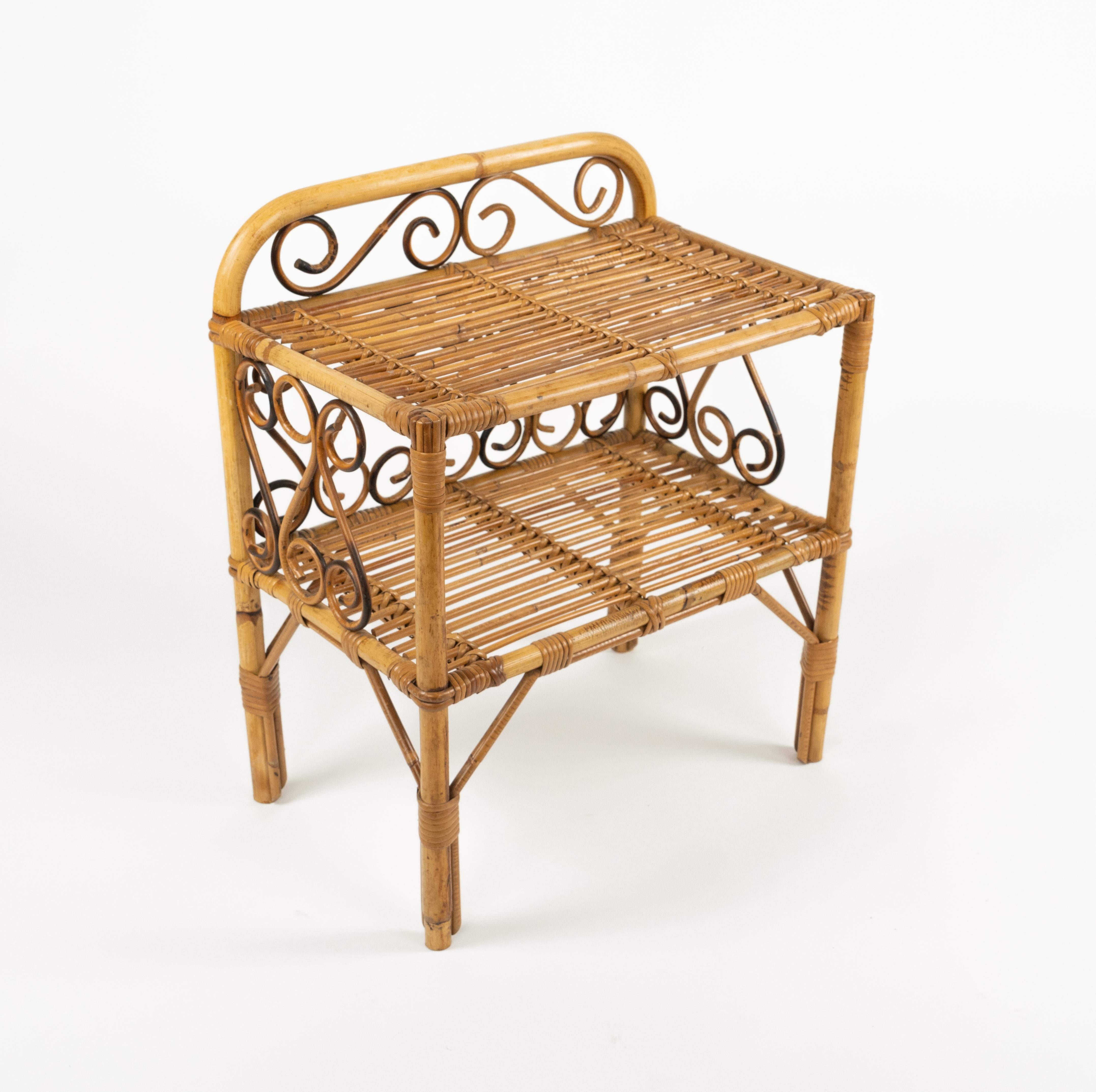 Mid-Century Modern Midcentury Bamboo and Rattan Side Table Franco Albini Style, Italy 1960s For Sale