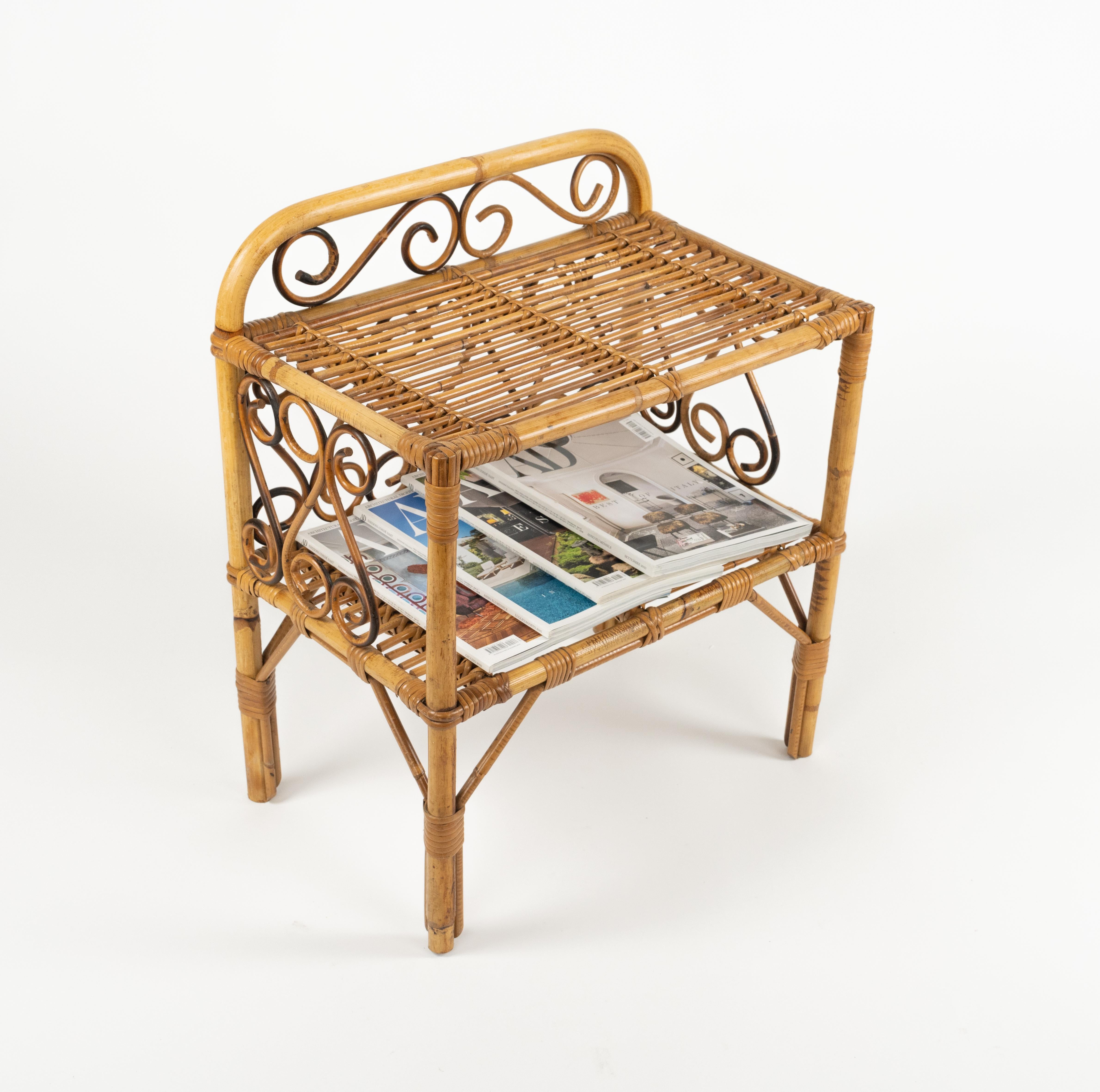 Mid-20th Century Midcentury Bamboo and Rattan Side Table Franco Albini Style, Italy 1960s For Sale