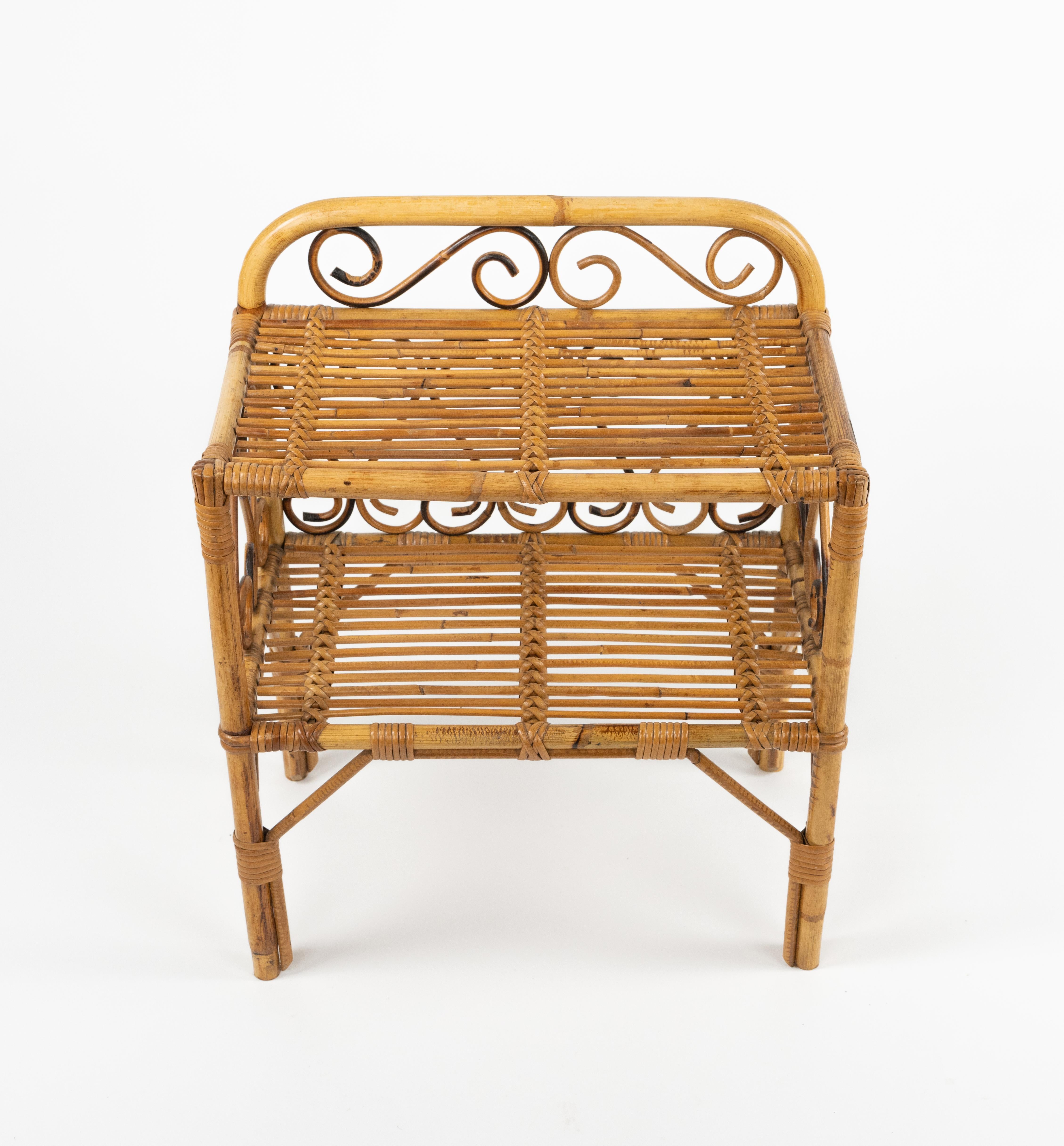 Midcentury Bamboo and Rattan Side Table Franco Albini Style, Italy 1960s For Sale 3