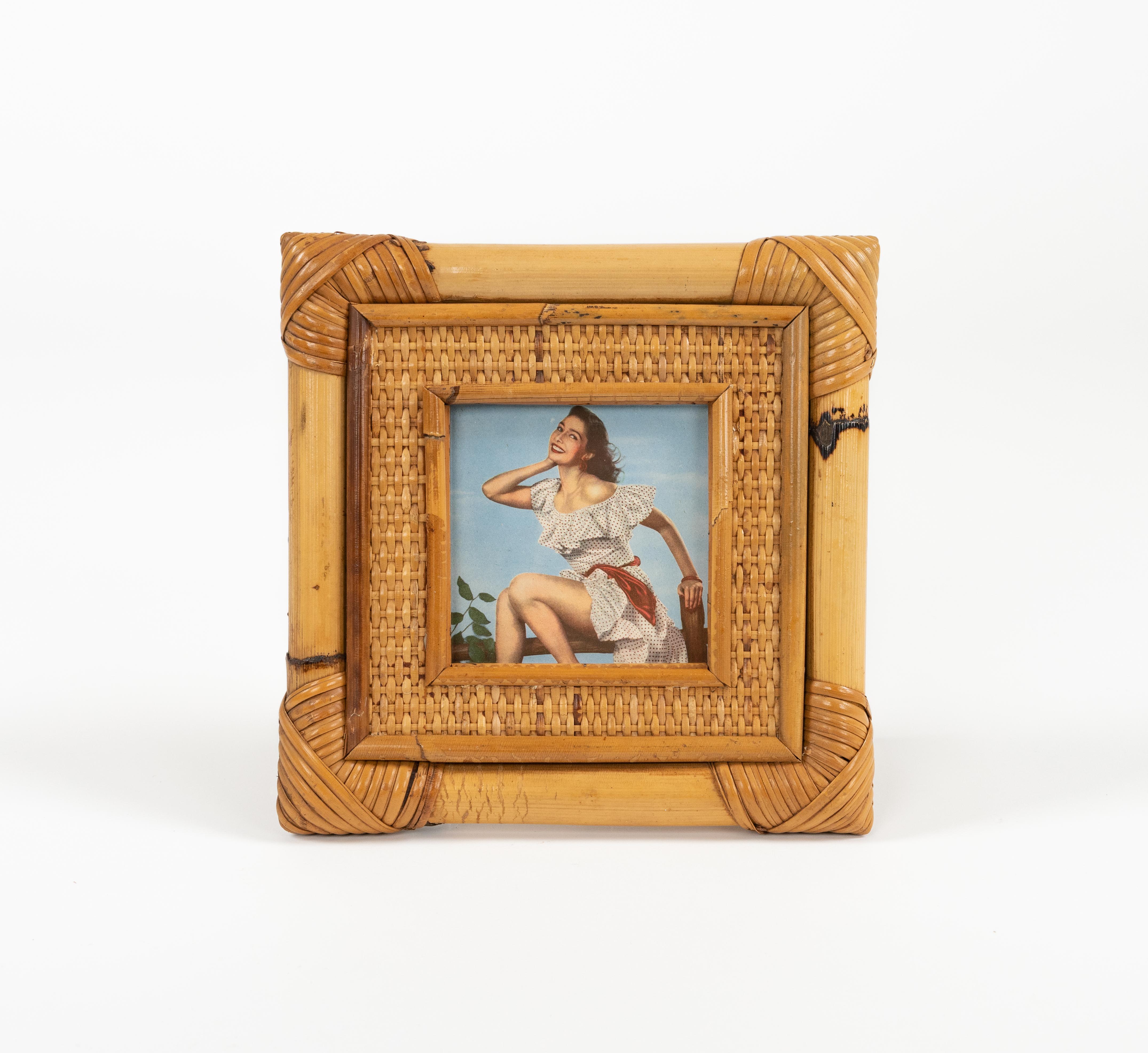 Late 20th Century Midcentury Bamboo and Rattan Squared Picture Frame, Italy 1970s
