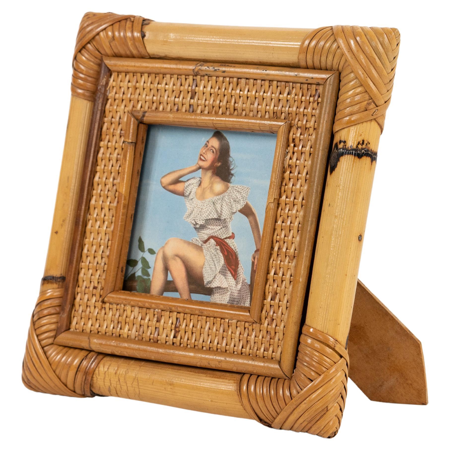 Midcentury Bamboo and Rattan Squared Picture Frame, Italy 1970s