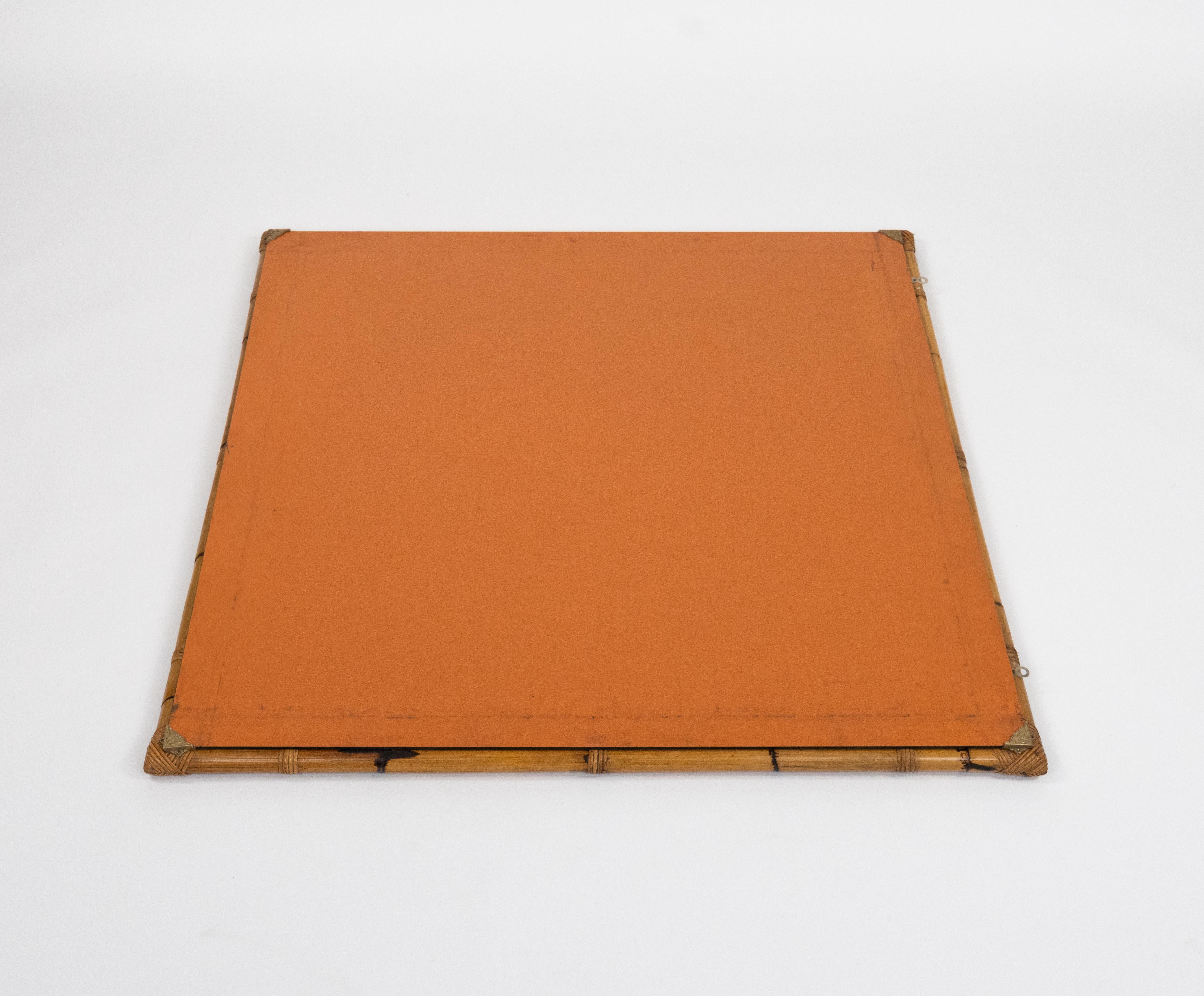 Espejo de pared cuadrado de bambú y ratán de mediados de siglo by Vivai del Sud, Italia Años 70 en venta 3