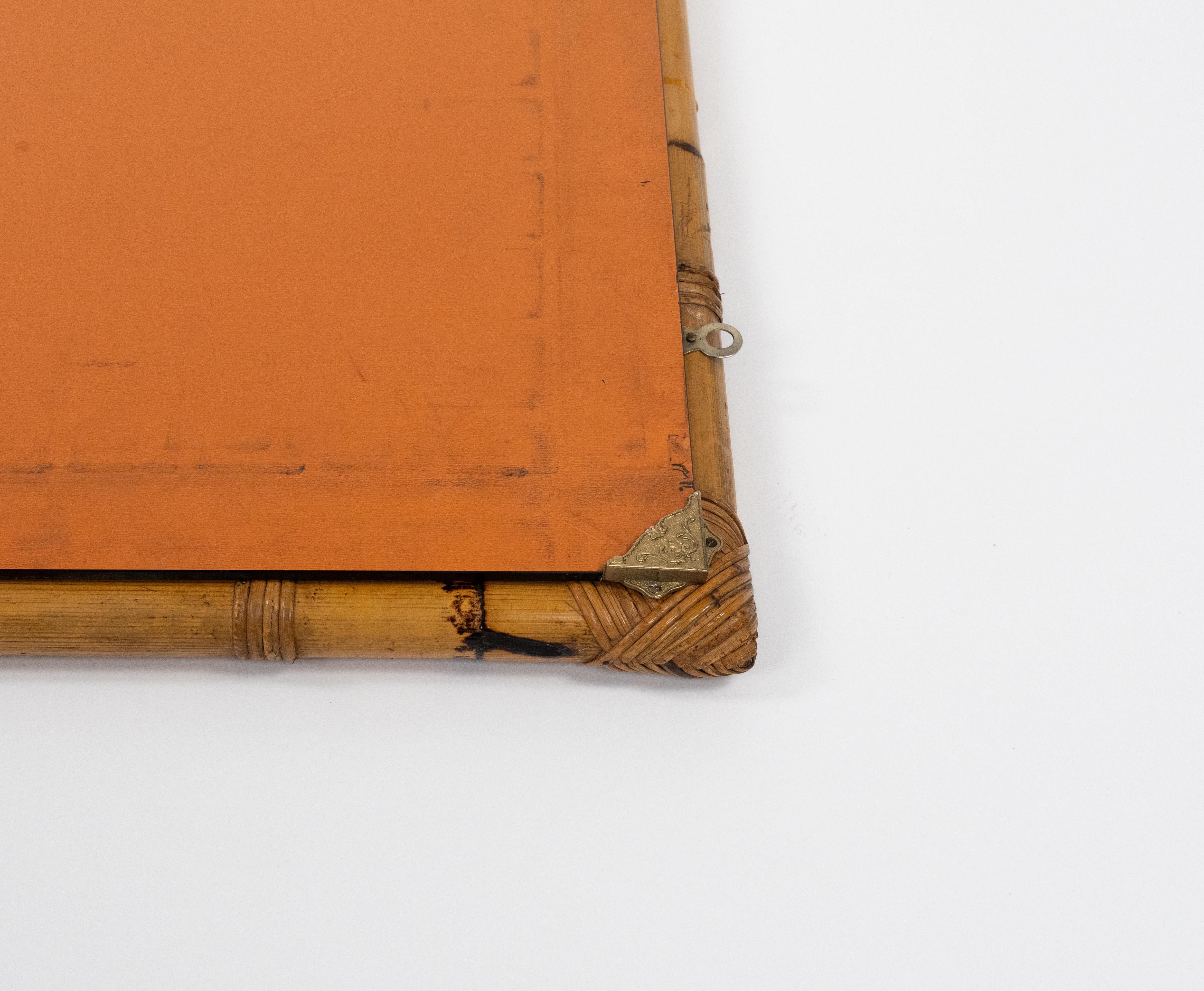 Espejo de pared cuadrado de bambú y ratán de mediados de siglo by Vivai del Sud, Italia Años 70 en venta 4