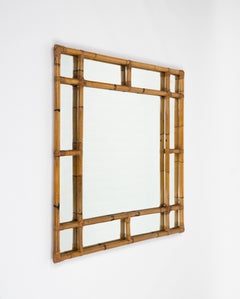 Viereckiger Wandspiegel aus Bambus und Rattan von Vivai del Sud, Italien 1970er Jahre