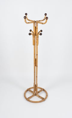 Midcentury Bamboo and Rattan Standing Coat Rack, Italy, 1960s