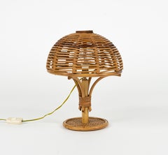 Lampada da tavolo in bambù e rattan del Medioevo attribuita a Louis Sognot, Italia anni '60