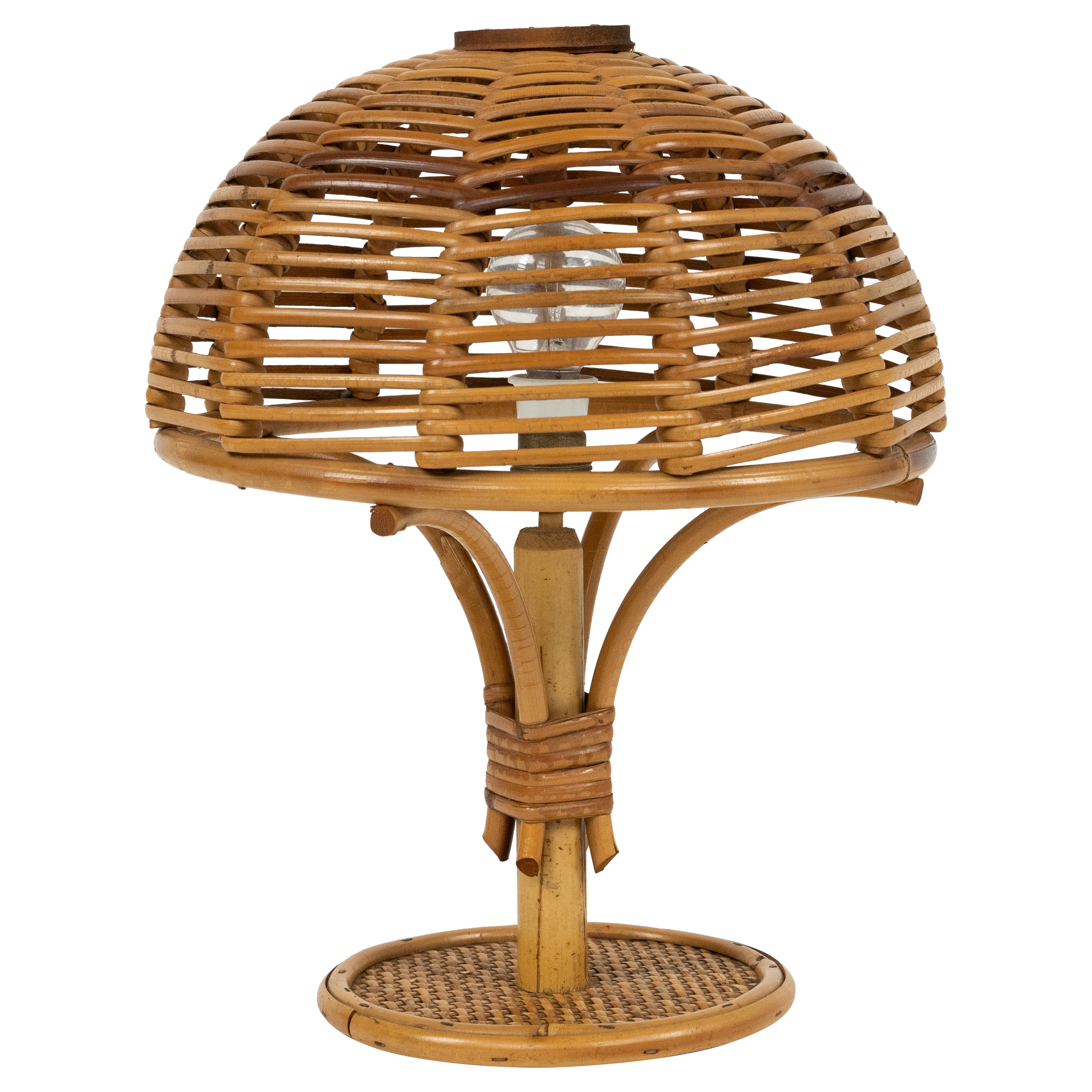 Midcentury Bamboo and Rattan Table Lamp attributed to Louis Sognot, Italy 1960s
