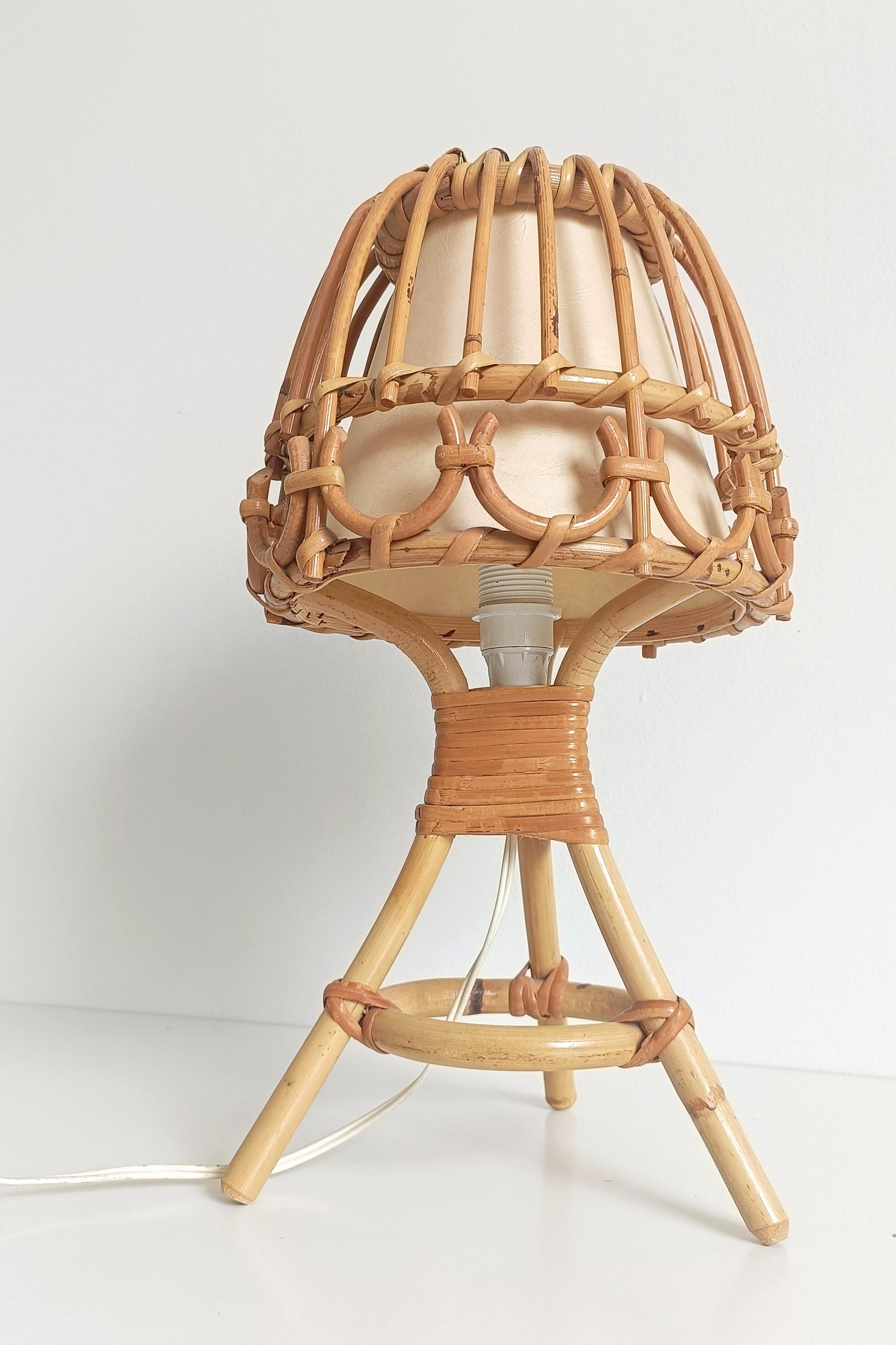 Midcentury Bamboo and Rattan Table Lamp, Italy, 1960s For Sale 4