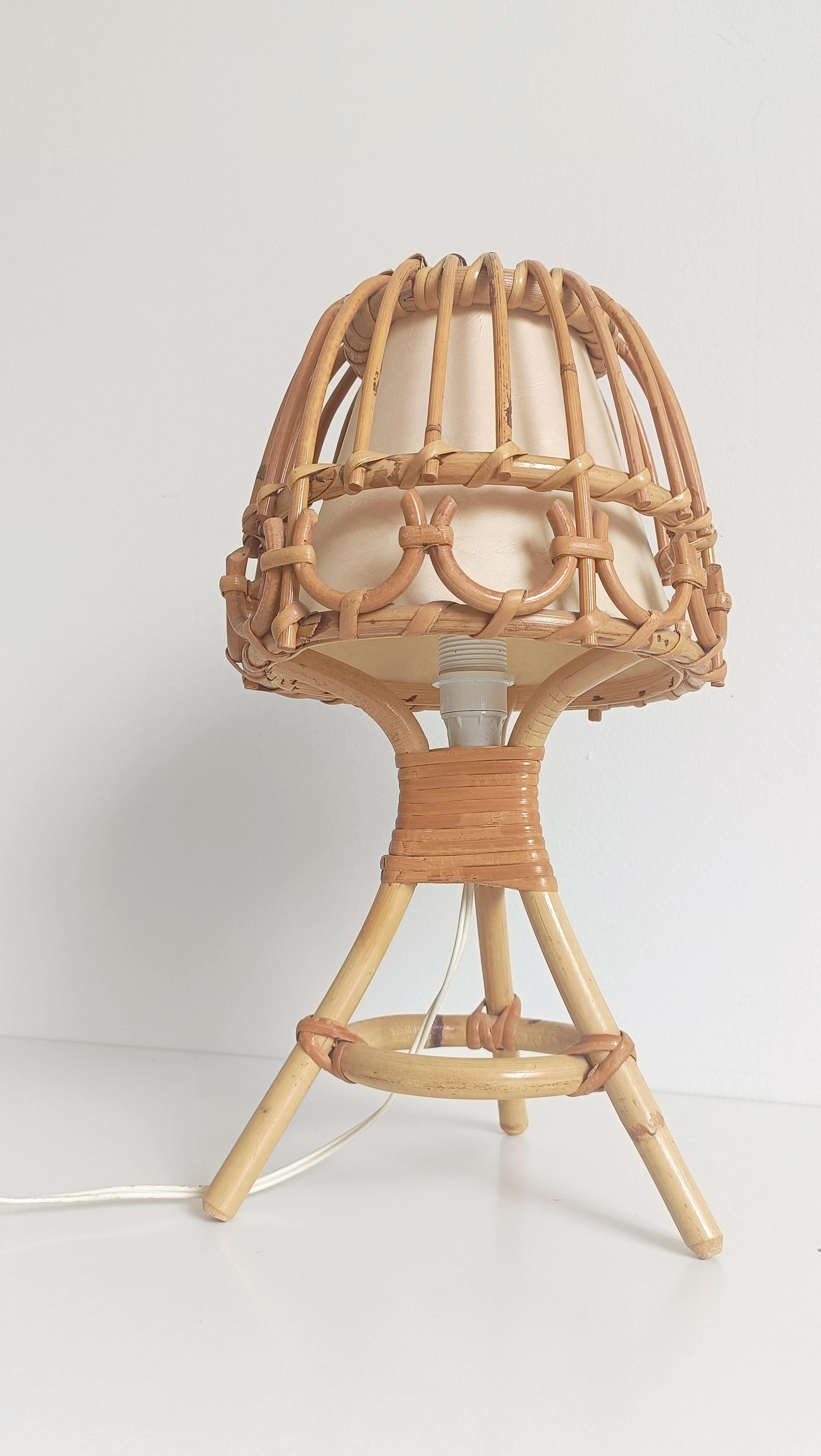 Midcentury Bamboo and Rattan Table Lamp, Italy, 1960s For Sale 5