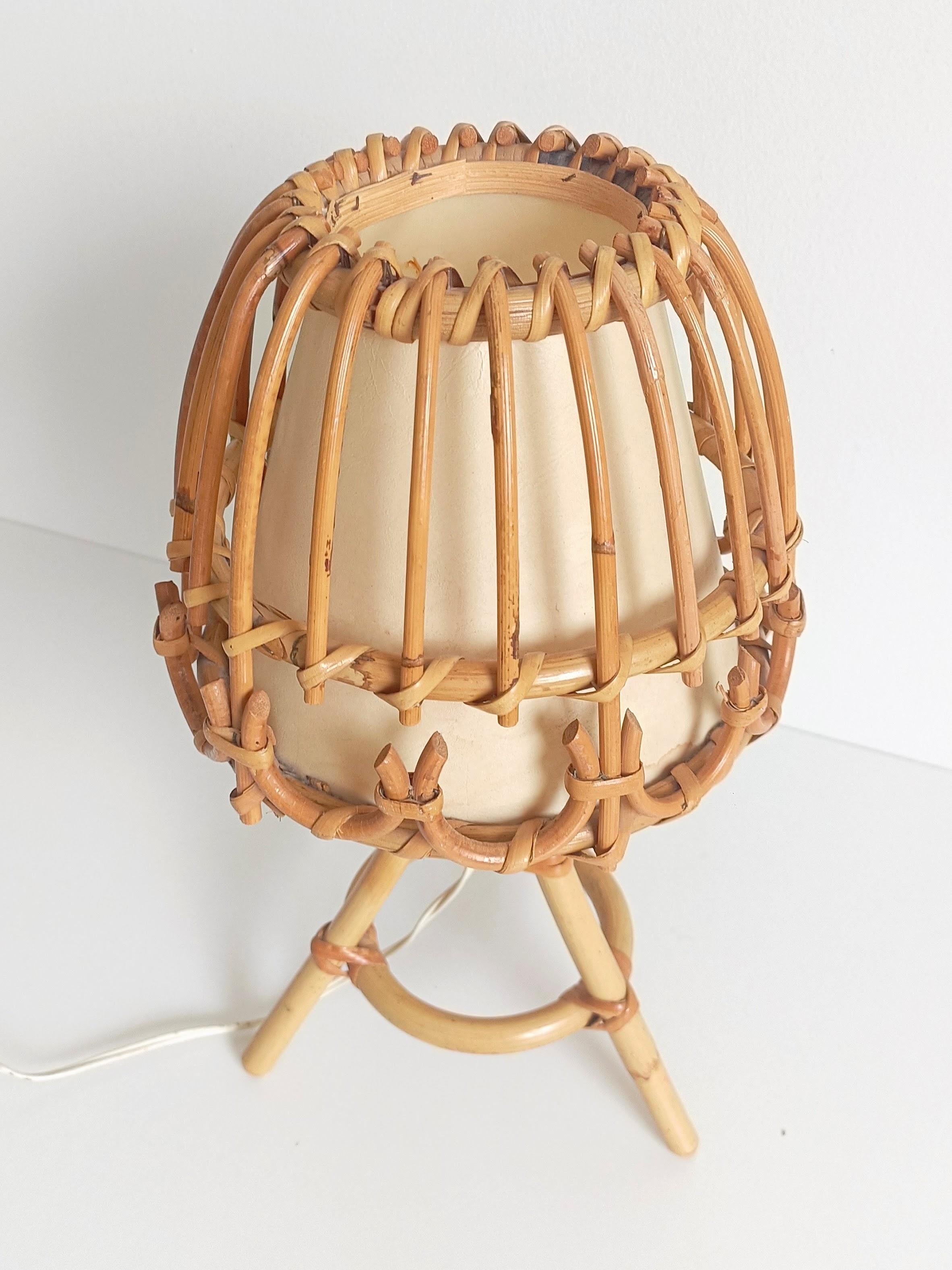 Midcentury Bamboo and Rattan Table Lamp, Italy, 1960s For Sale 6