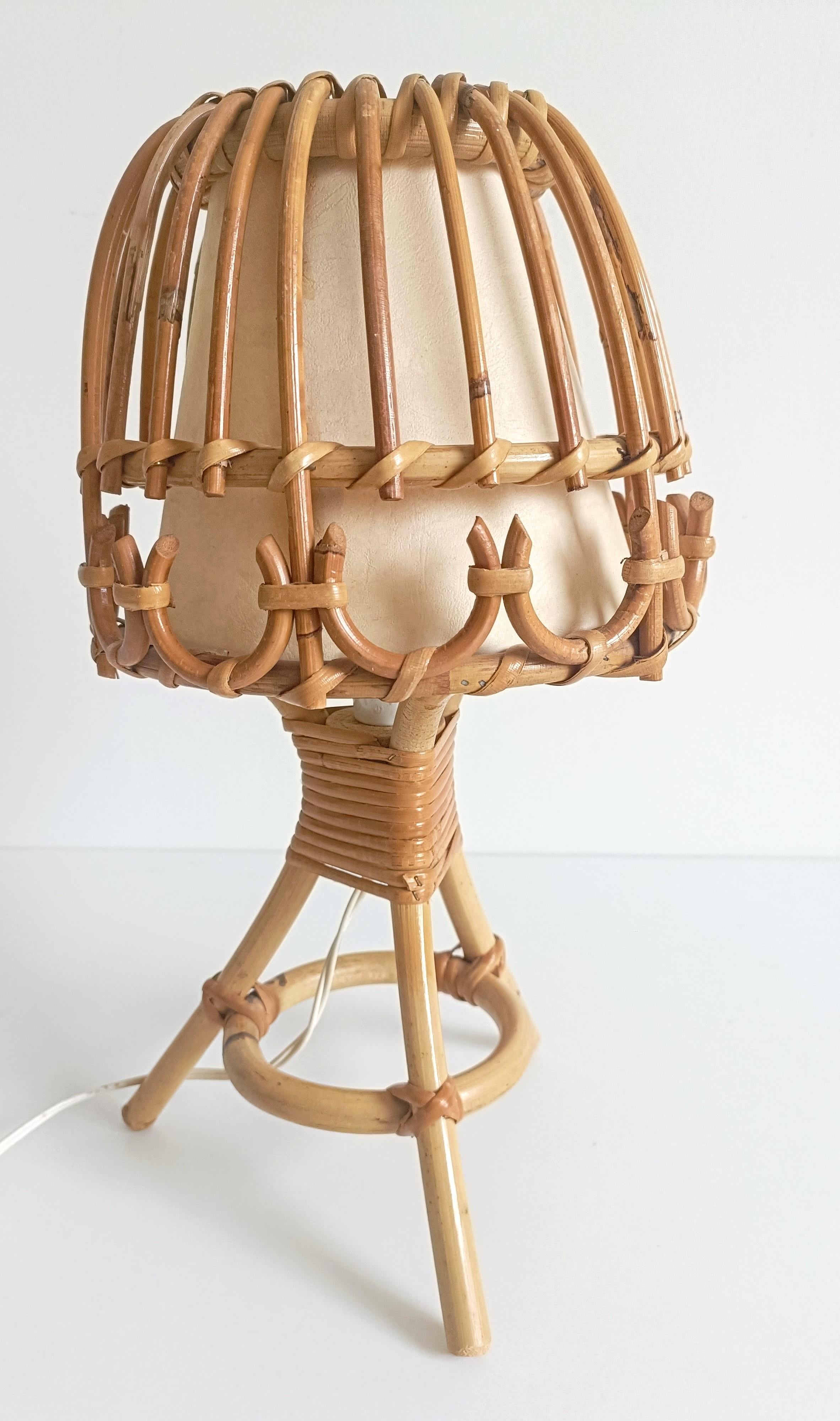 Midcentury Bamboo and Rattan Table Lamp, Italy, 1960s For Sale 7