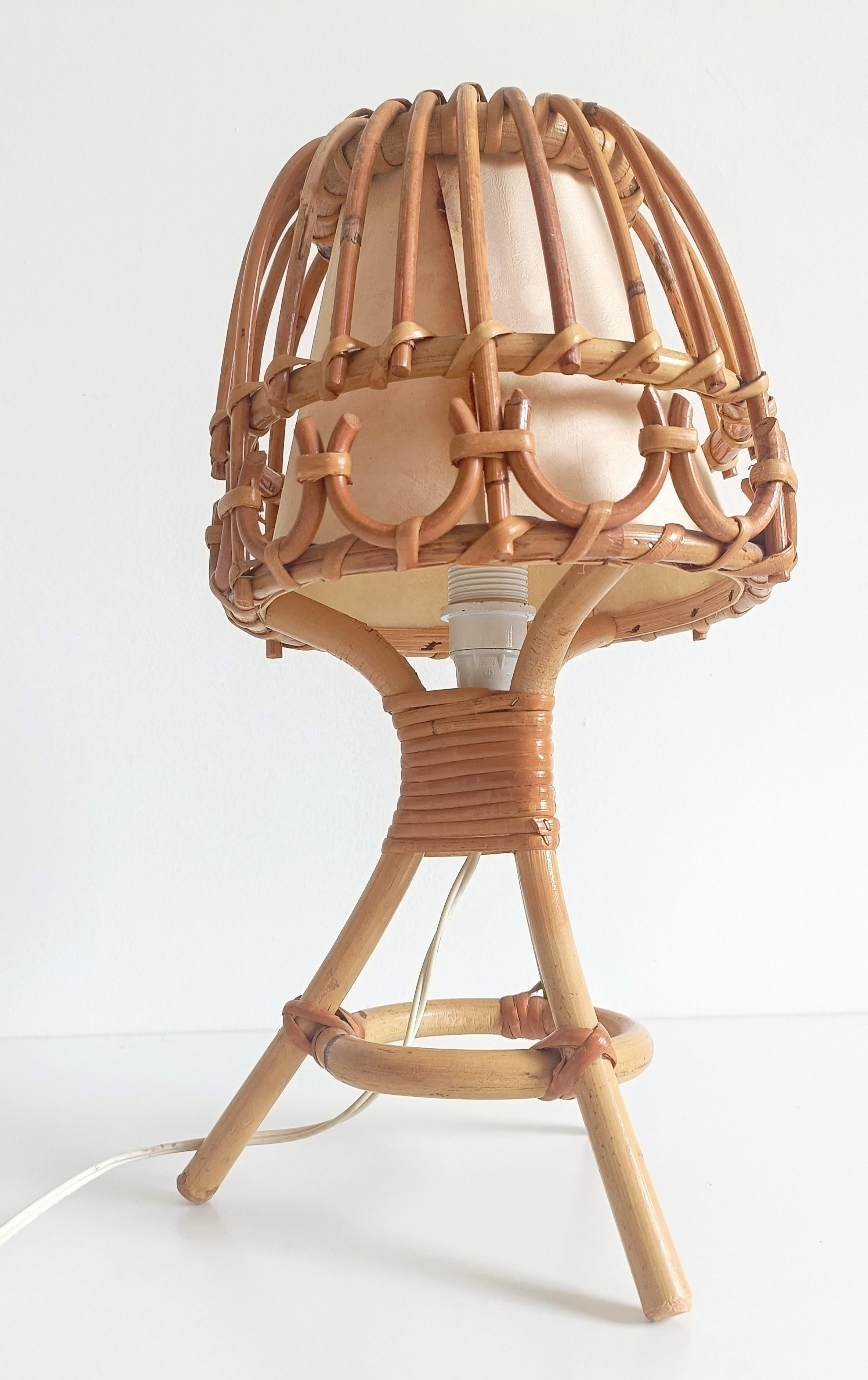 Midcentury Bamboo and Rattan Table Lamp, Italy, 1960s For Sale 8