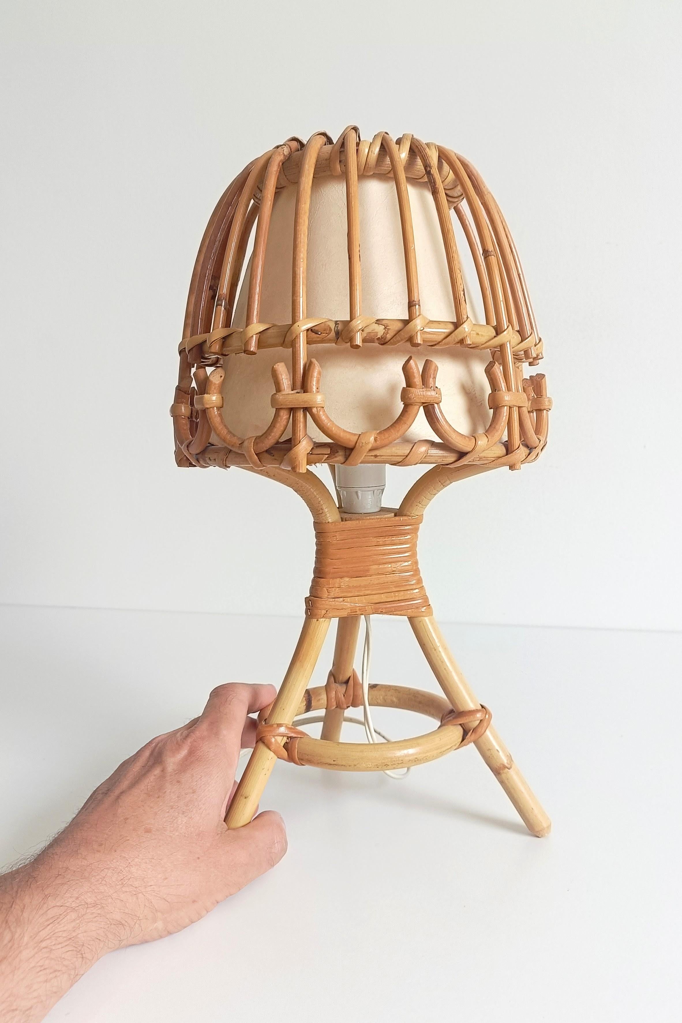 Midcentury Bamboo and Rattan Table Lamp, Italy, 1960s For Sale 9