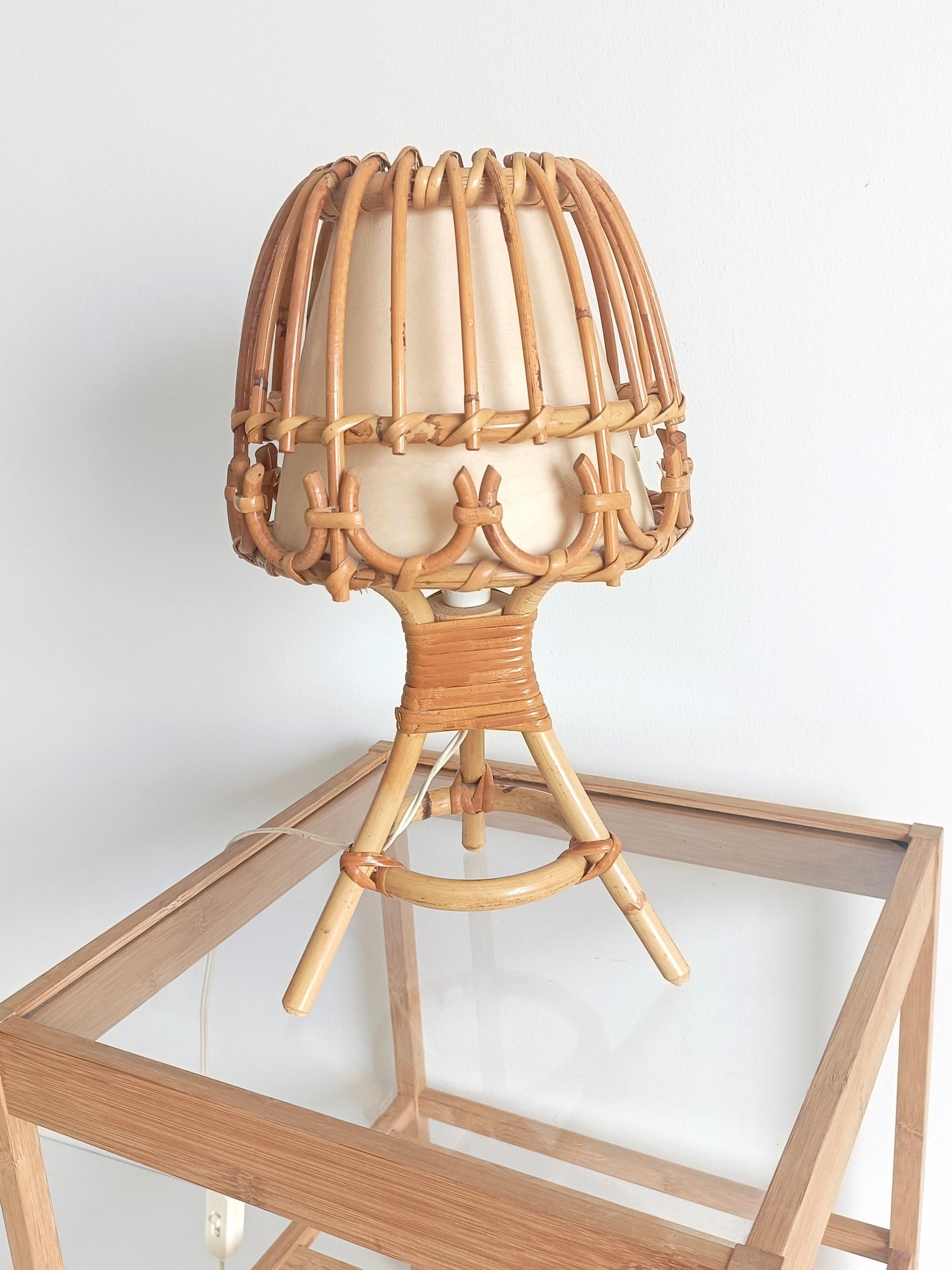 Midcentury Bamboo and Rattan Table Lamp, Italy, 1960s For Sale 10