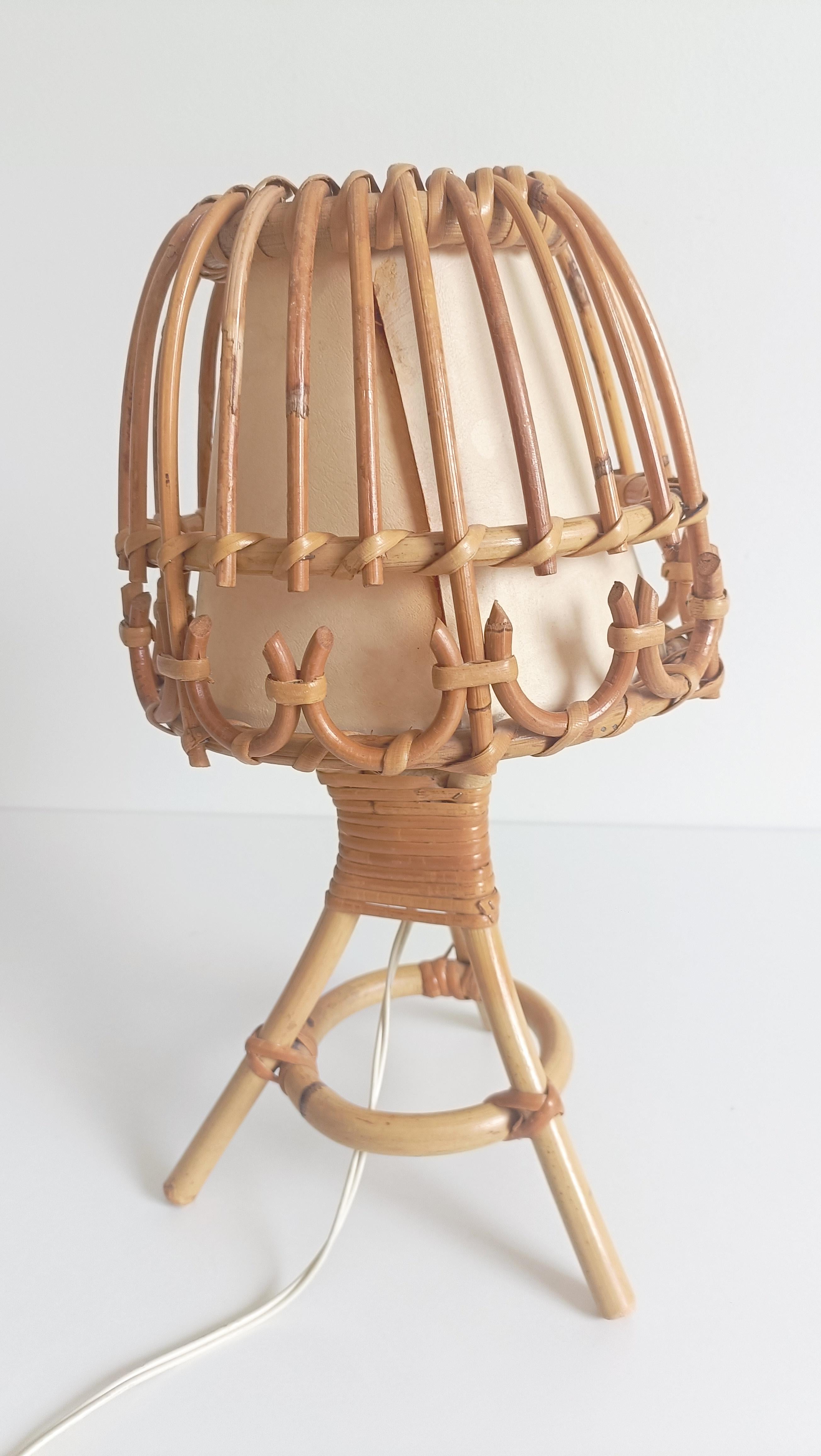 Midcentury Bamboo and Rattan Table Lamp, Italy, 1960s For Sale 11