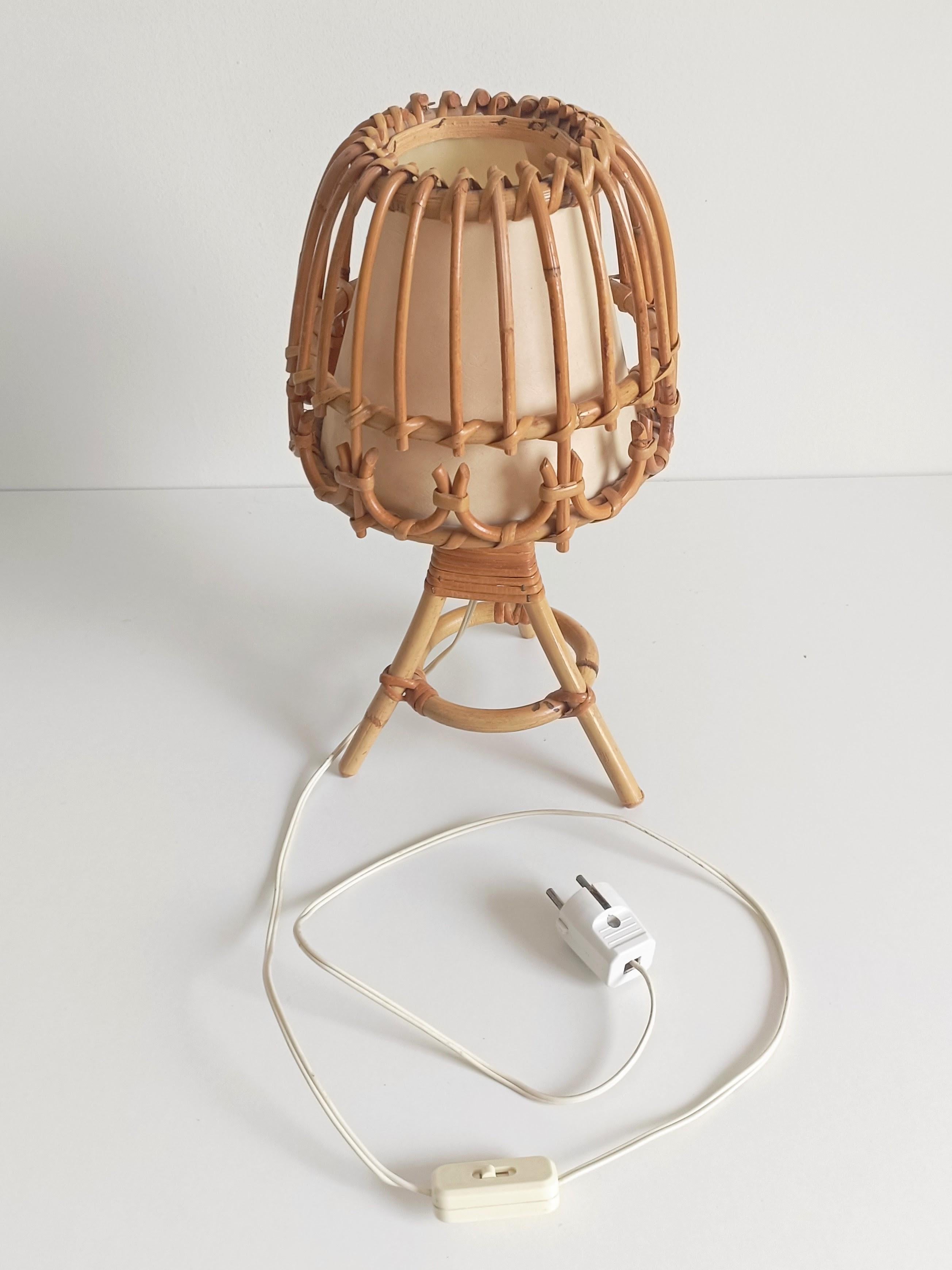 Midcentury Bamboo and Rattan Table Lamp, Italy, 1960s For Sale 12