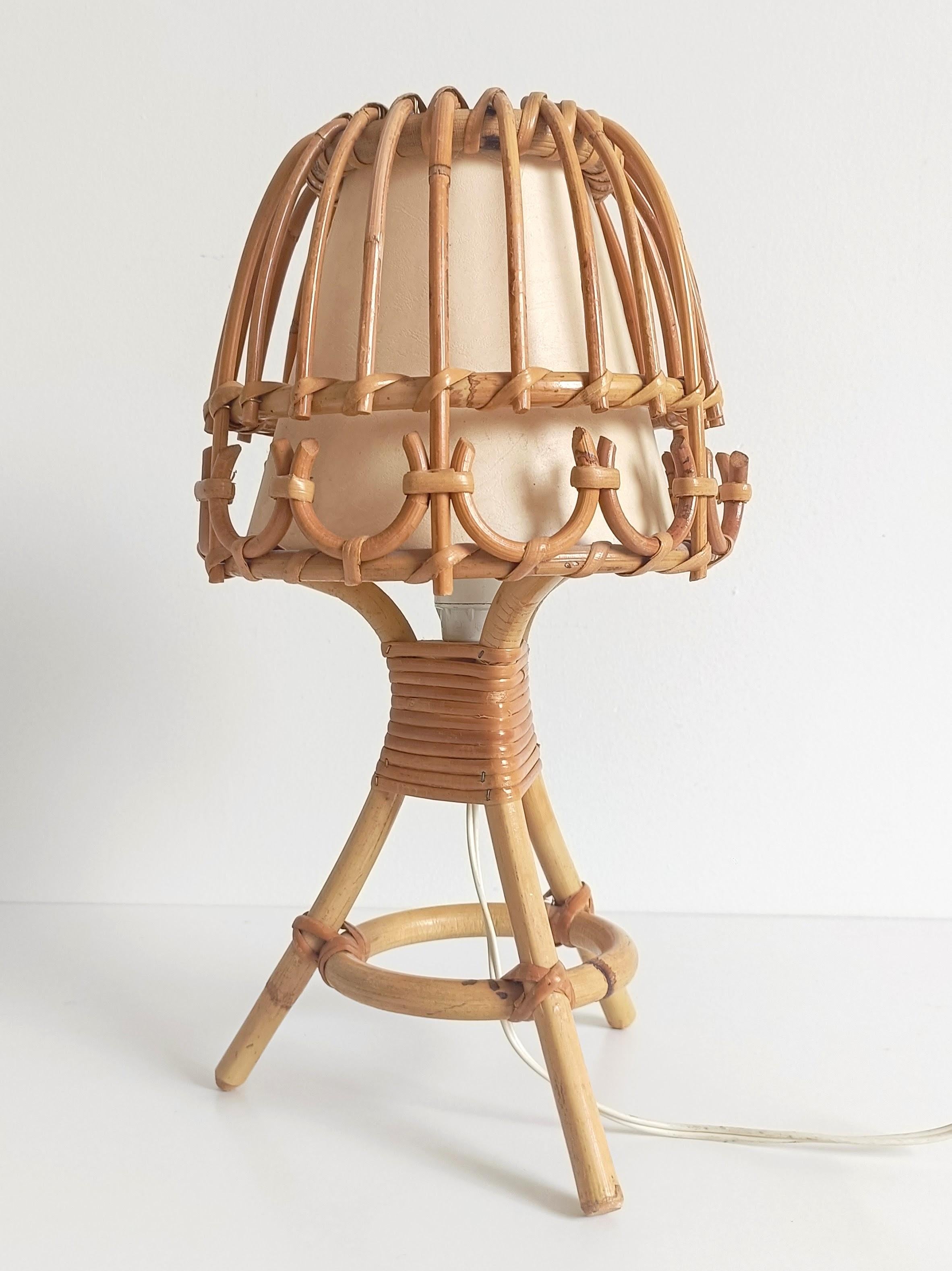 Mid-Century Modern Midcentury Bamboo and Rattan Table Lamp, Italy, 1960s For Sale
